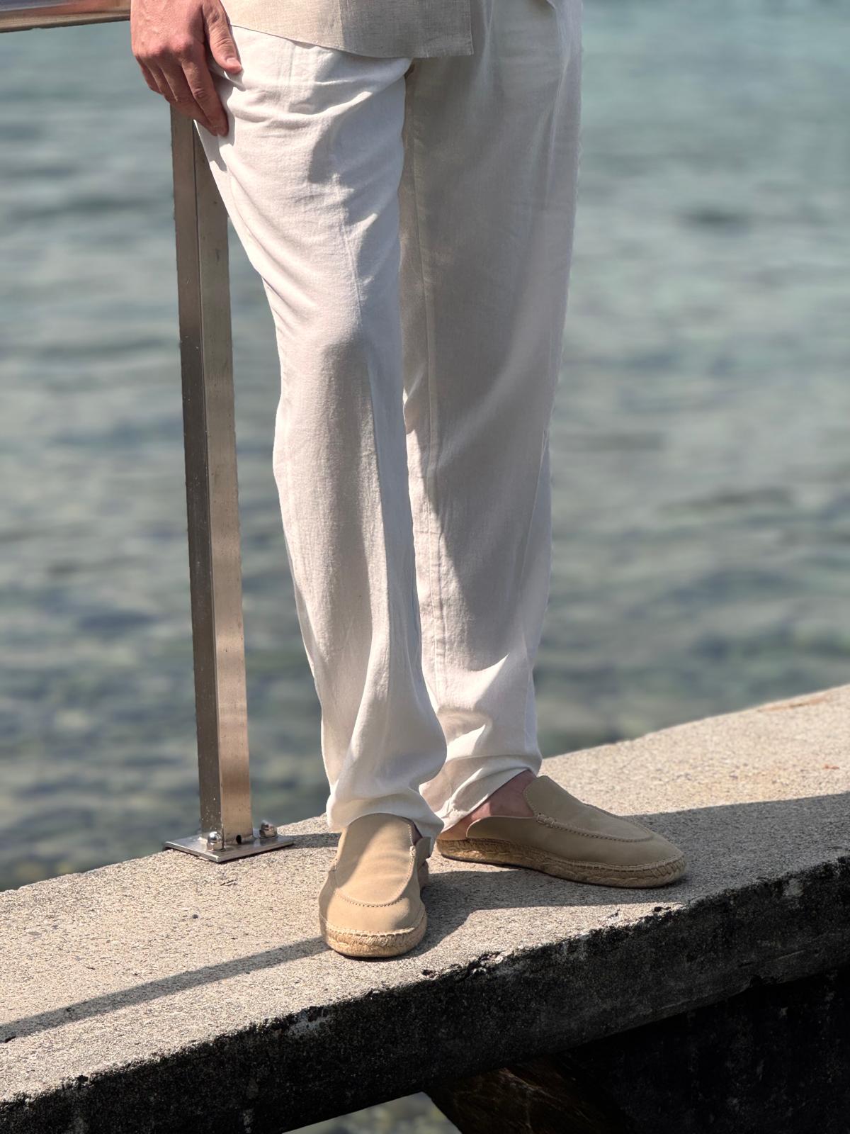 Elegant Trousers - White Linen