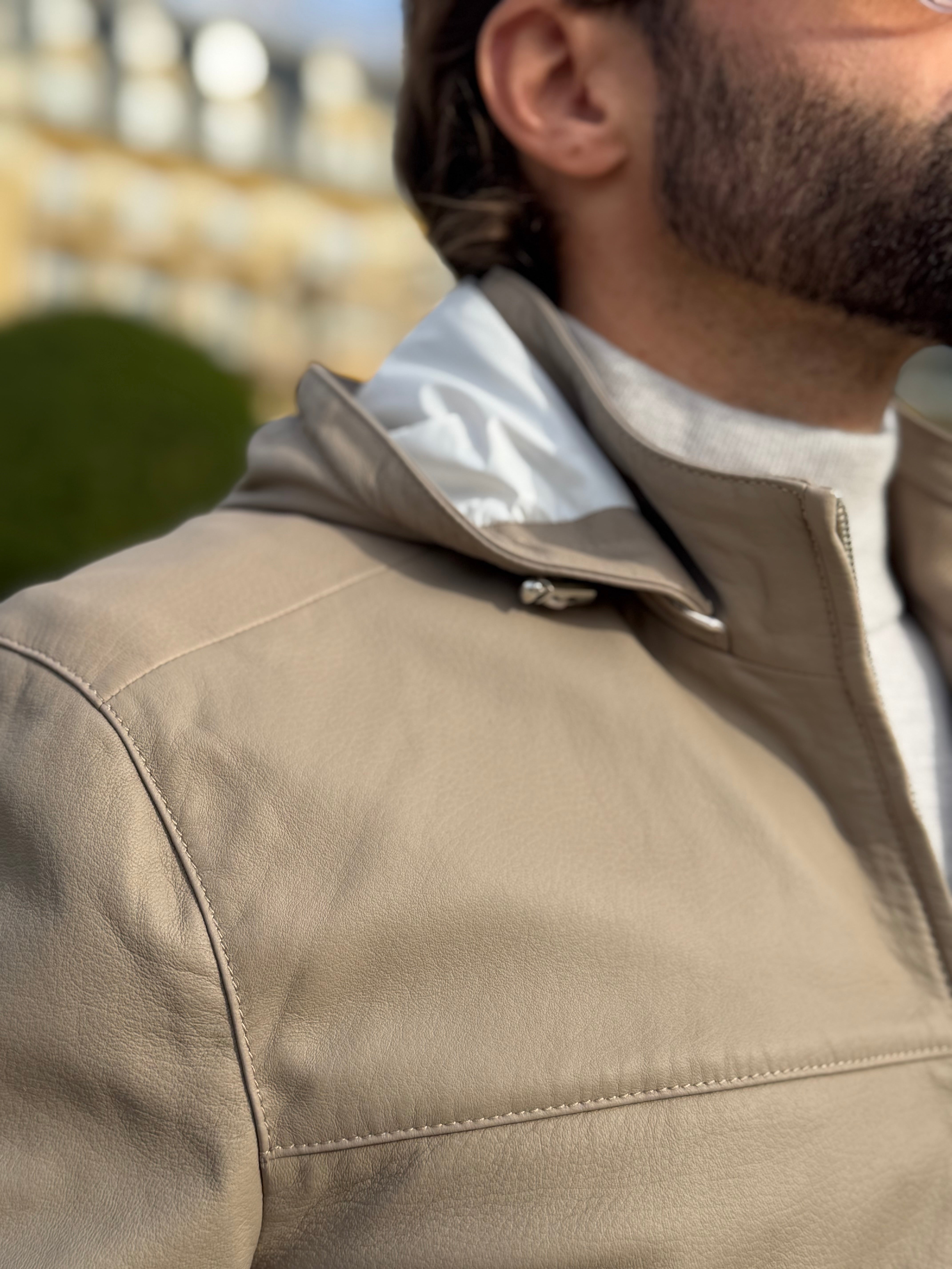 Challenge Jacket in Grain Leather - Grège