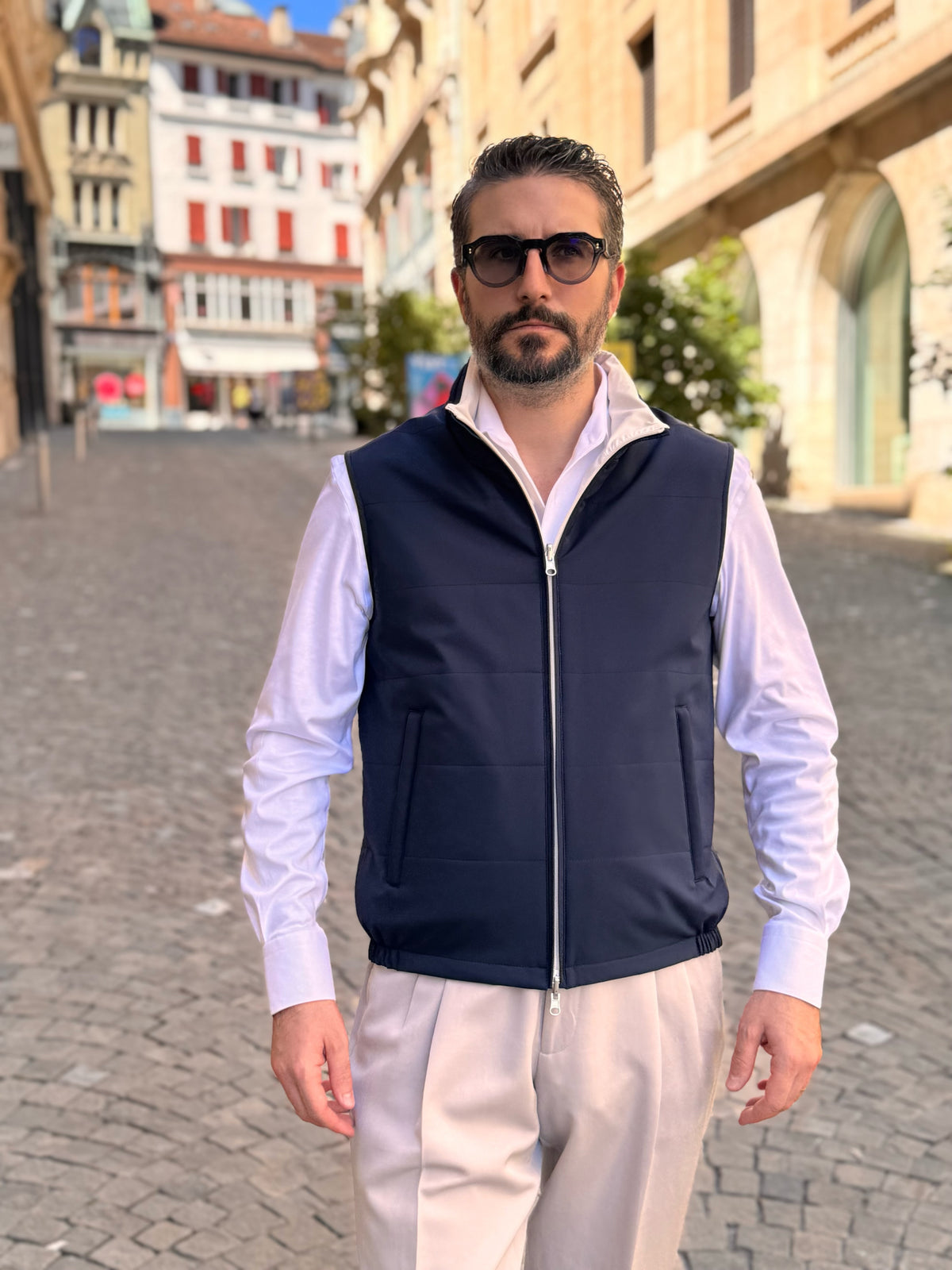 Reversible Sleeveless Jacket - Navy & White