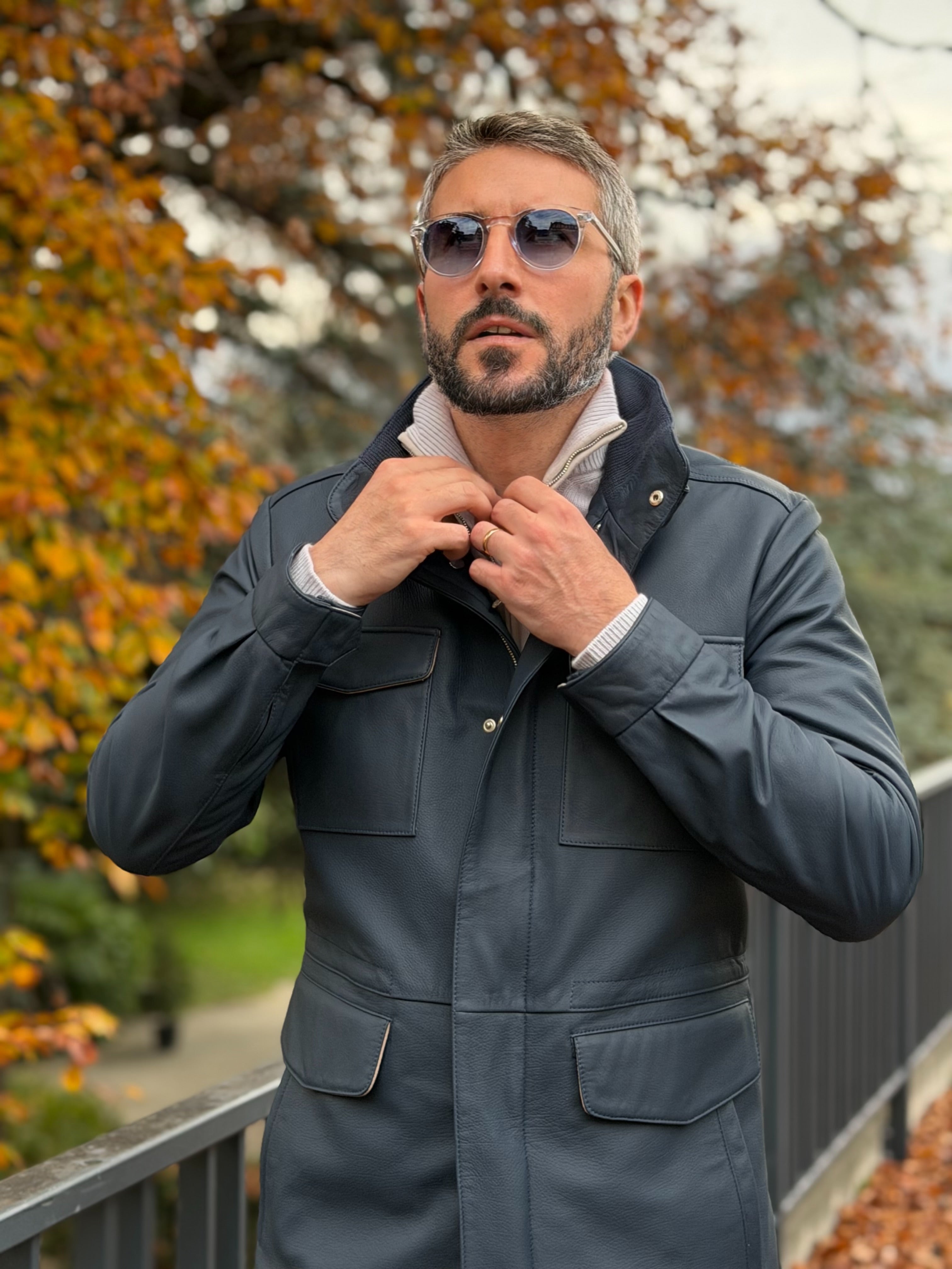 Explorer Jacket in Grain Leather - Ombre Blue