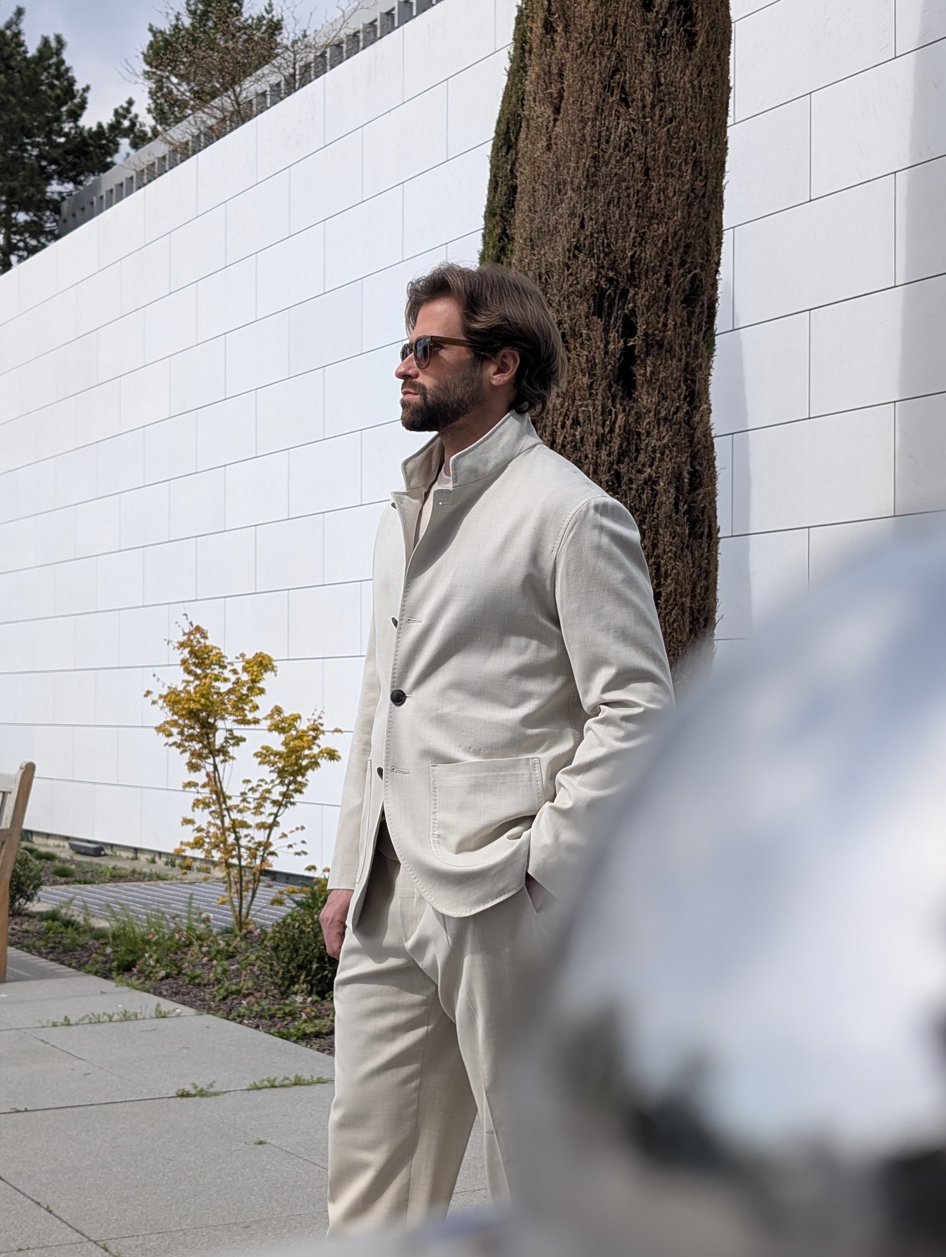 Jersey High Neck Jacket - Beige