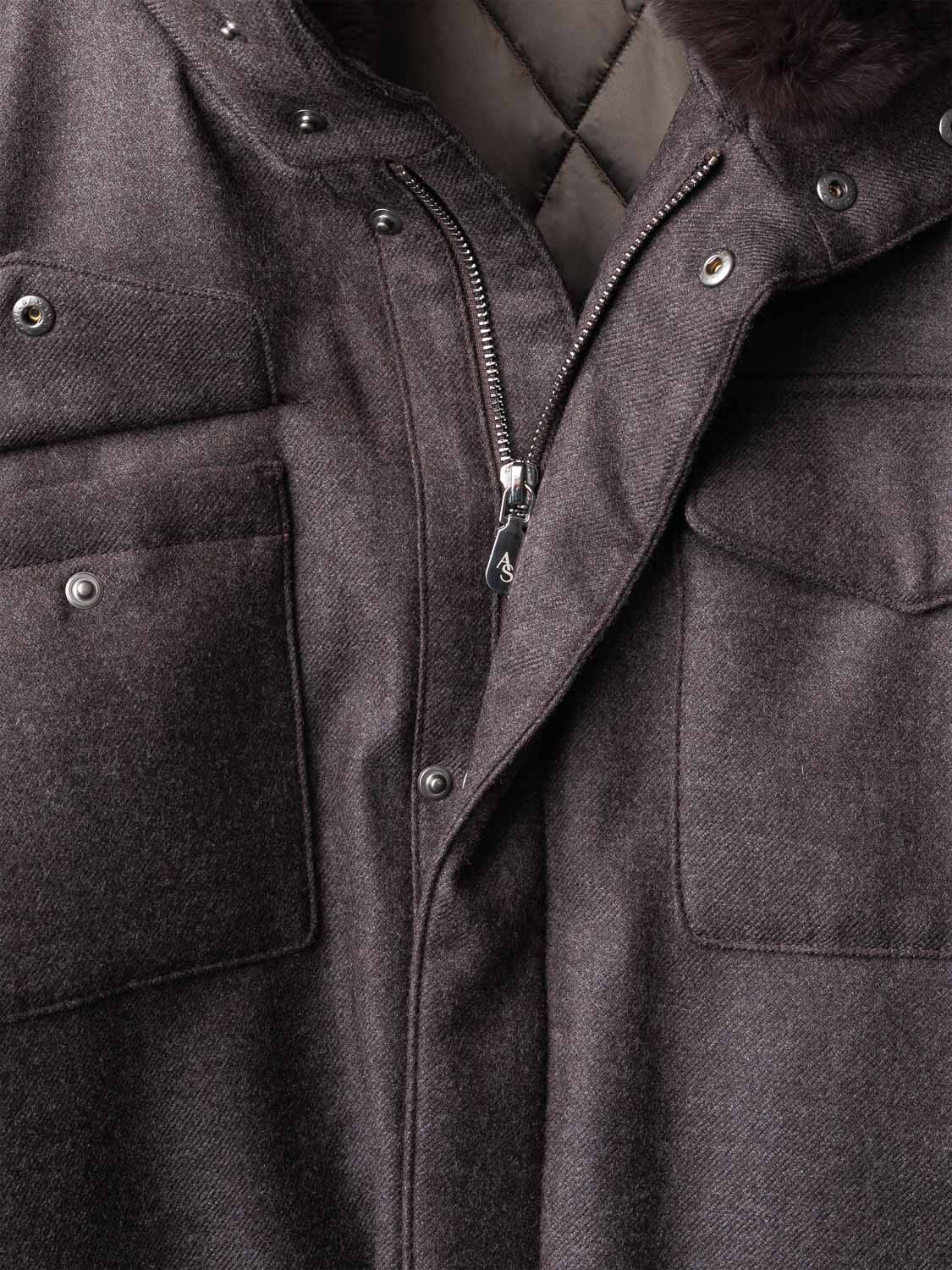 Field Jacket with Fur Collar - Chocolate