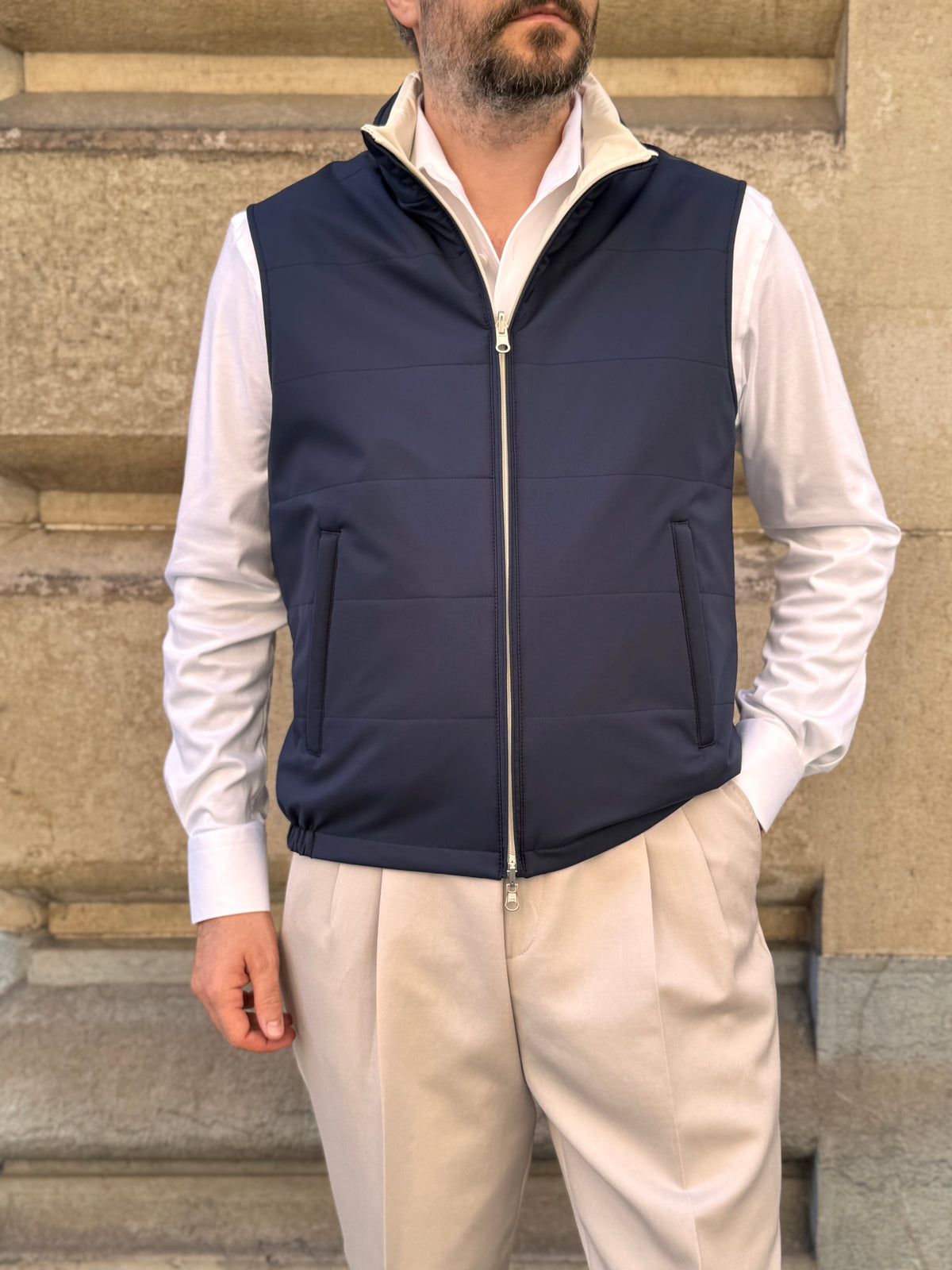 Reversible Sleeveless Jacket - Navy & White