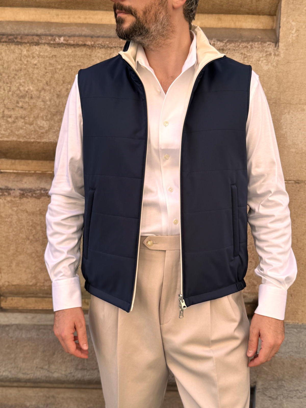 Reversible Sleeveless Jacket - Navy & White