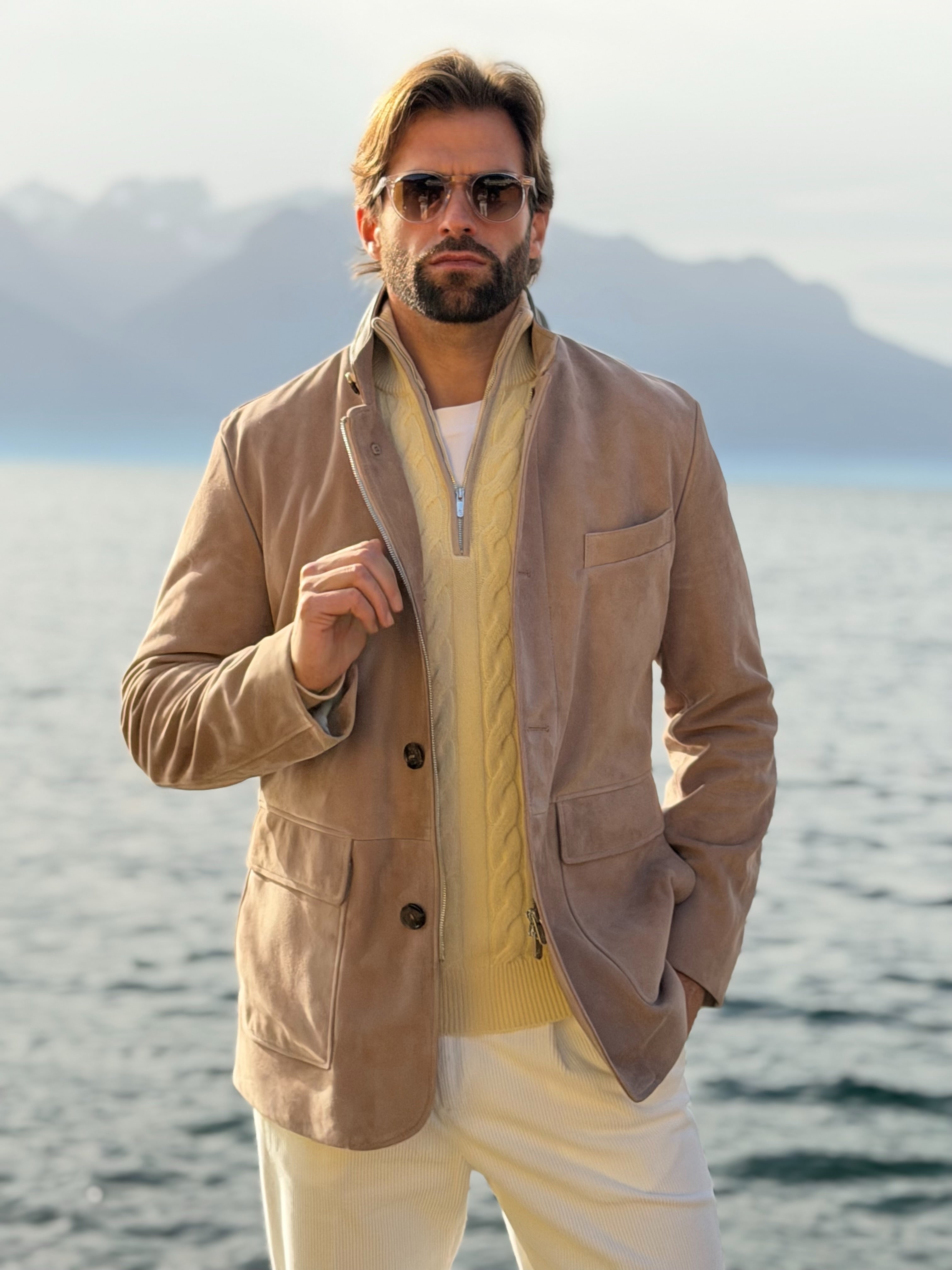 Speedster Jacket in Suede Leather - Grège