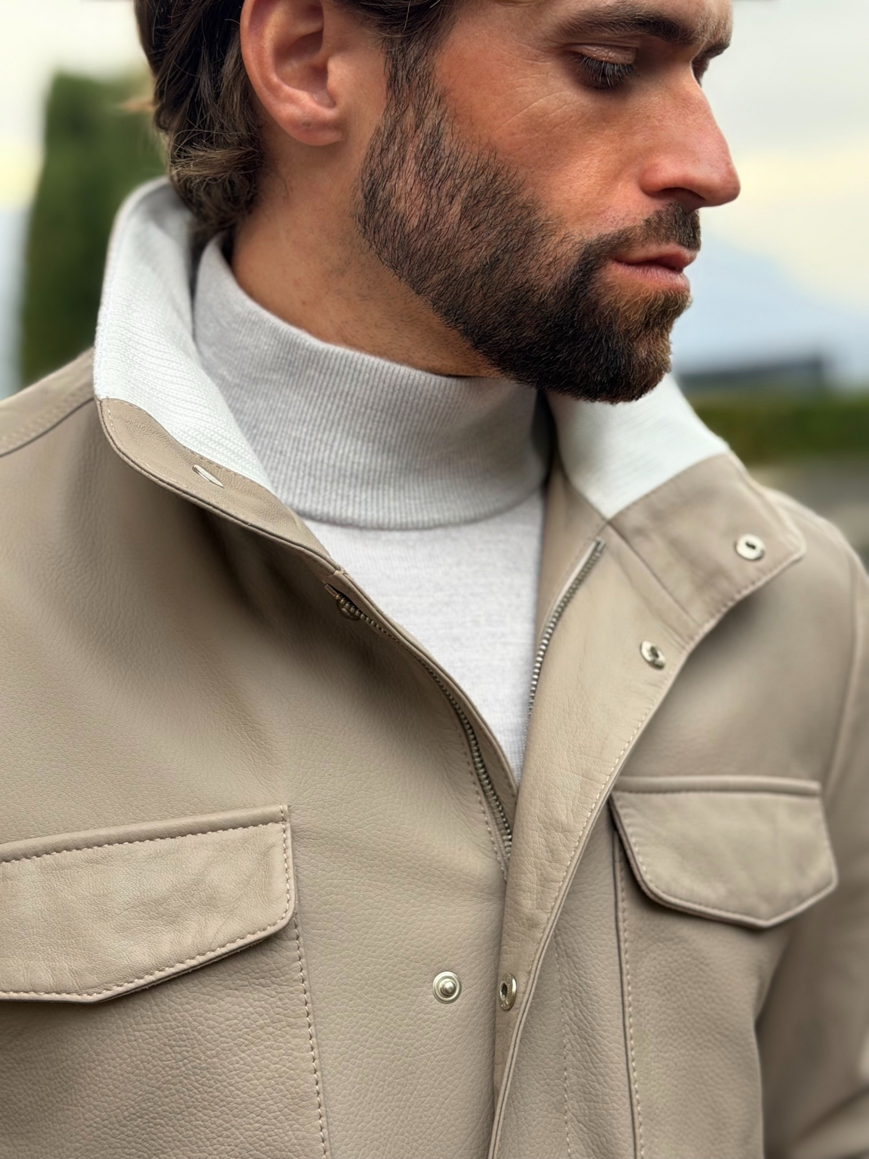 Explorer Jacket in Grain Leather - Grège