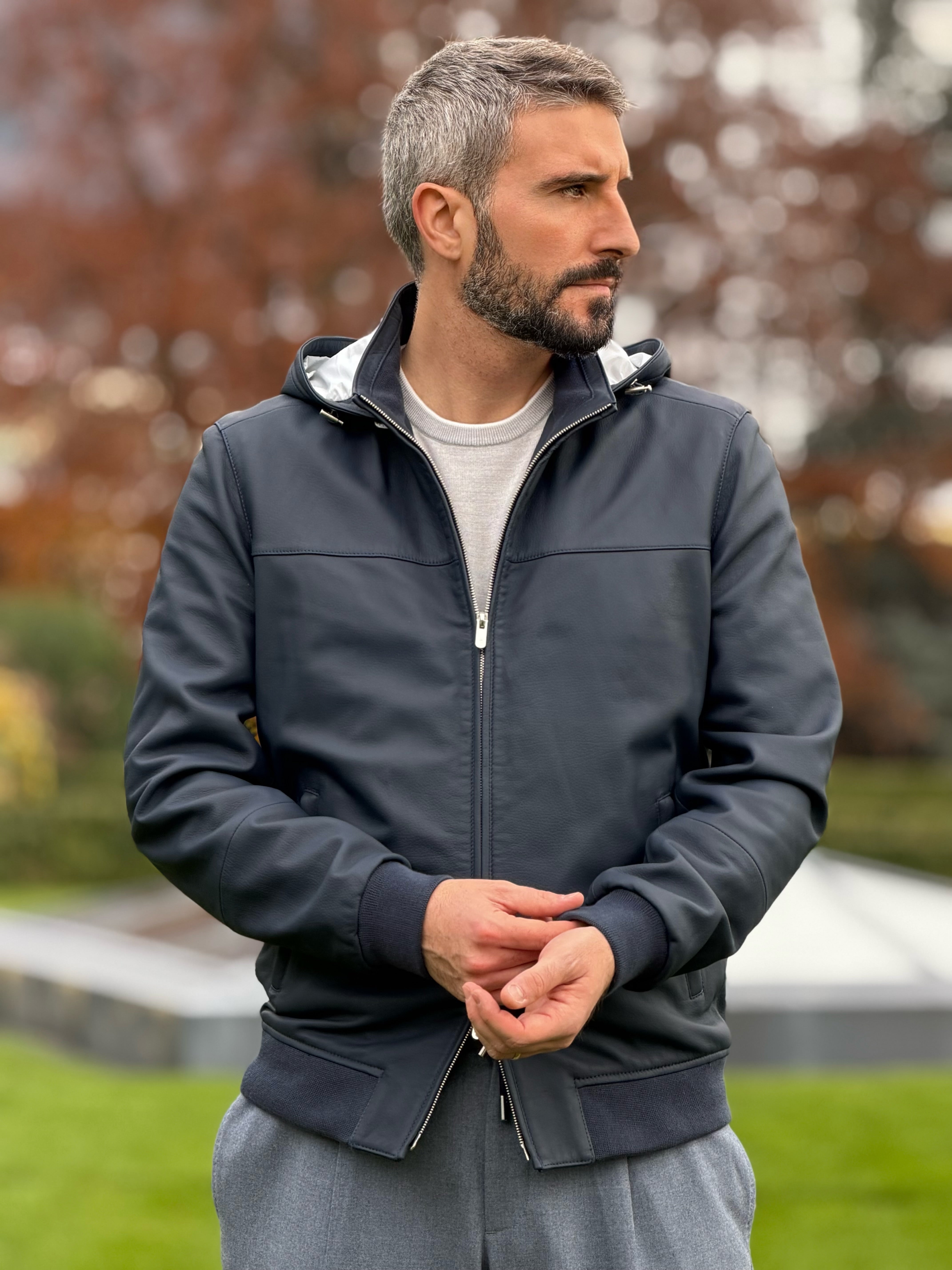 Challenge Jacket in Grain Leather - Ombre Blue