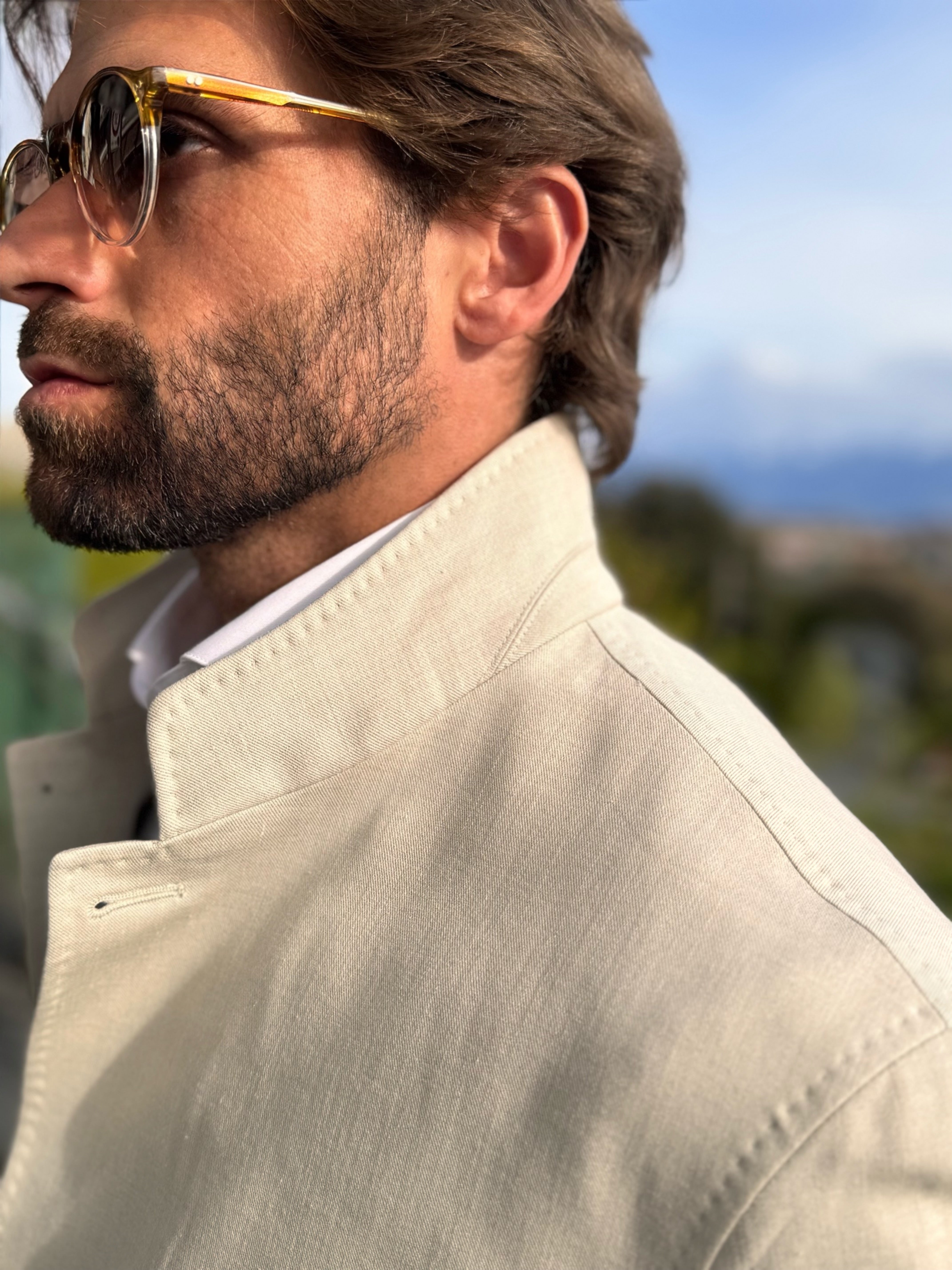 Jersey High Neck Jacket - Beige