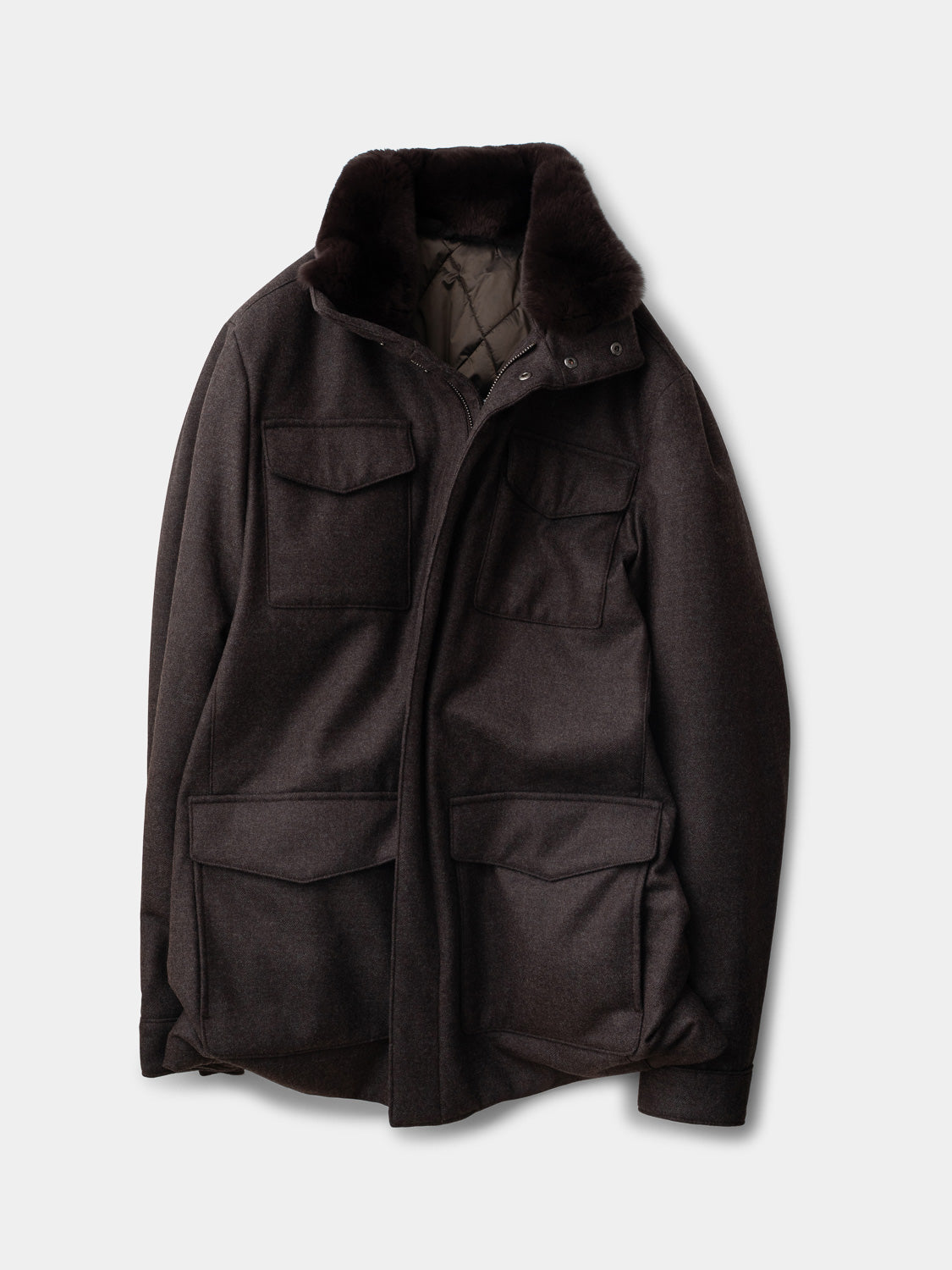 Field Jacket with Fur Collar - Chocolate
