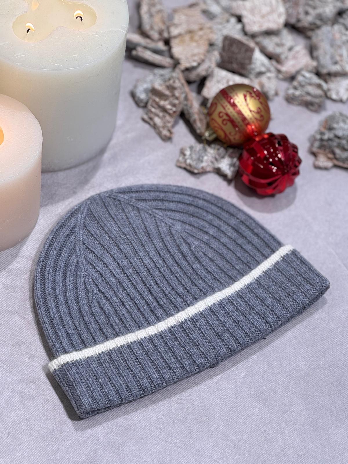 BEANIE CASHMERE GREY & CREMA