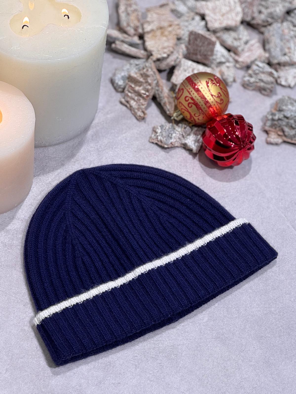 BEANIE CASHMERE NAVY & CREMA