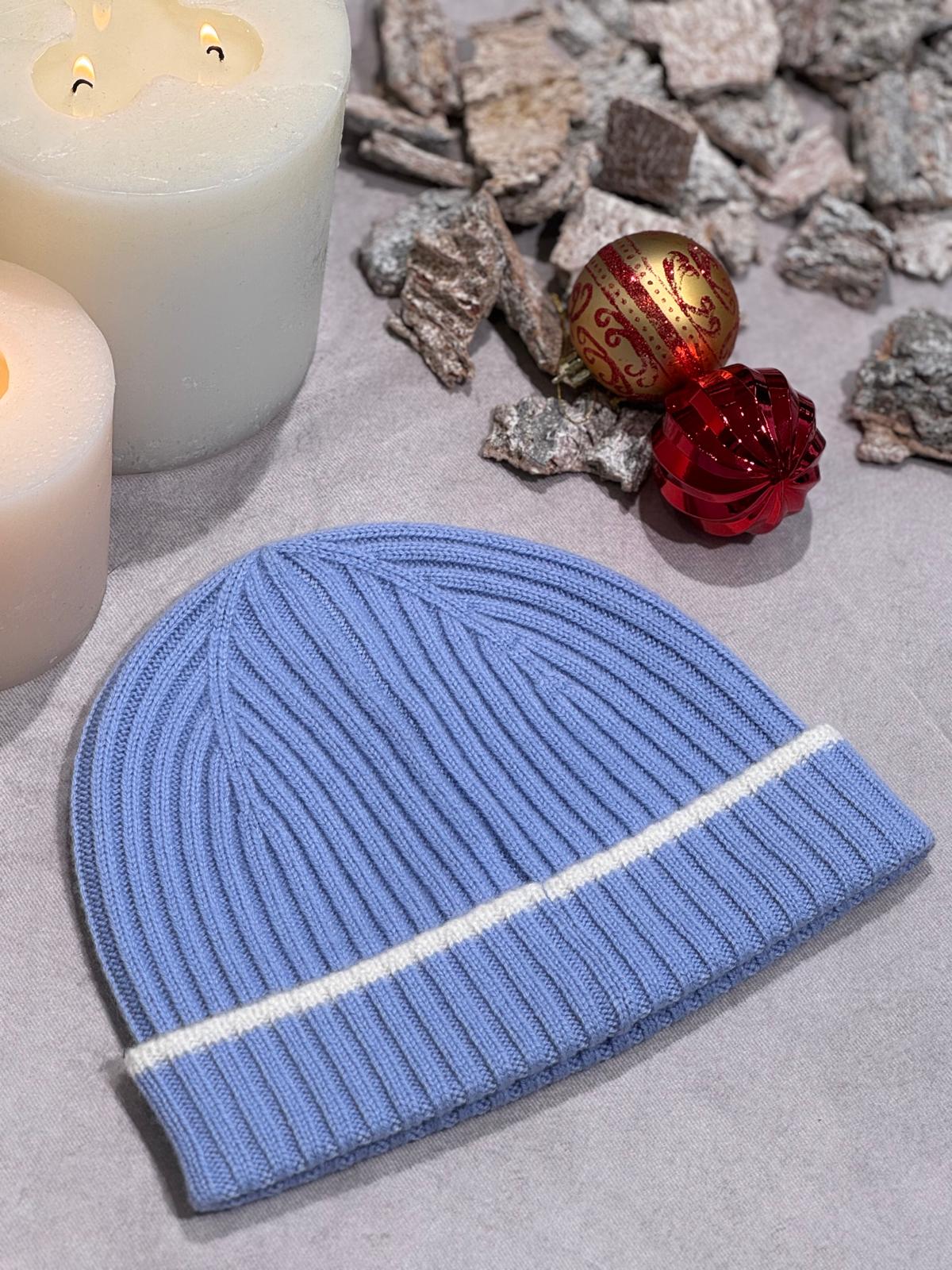 BEANIE CASHMERE SKY BLUE & CREMA