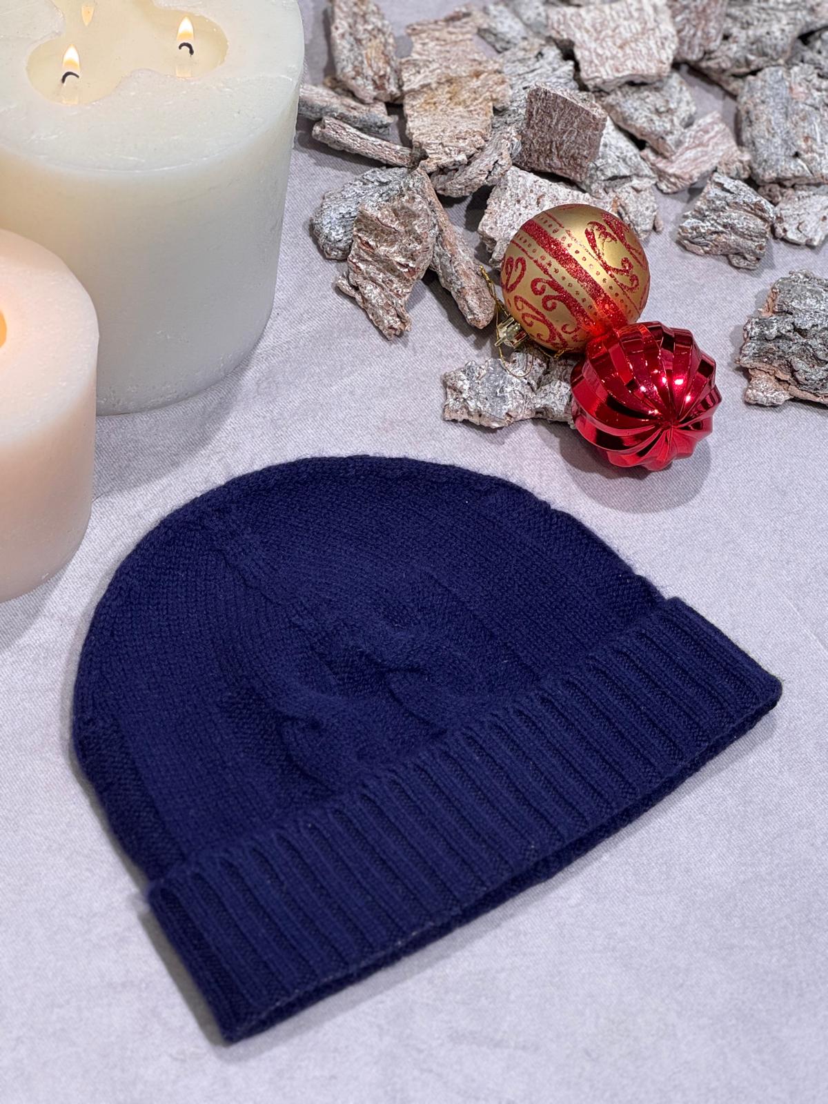 BEANIE TRECCE CASHMERE NAVY