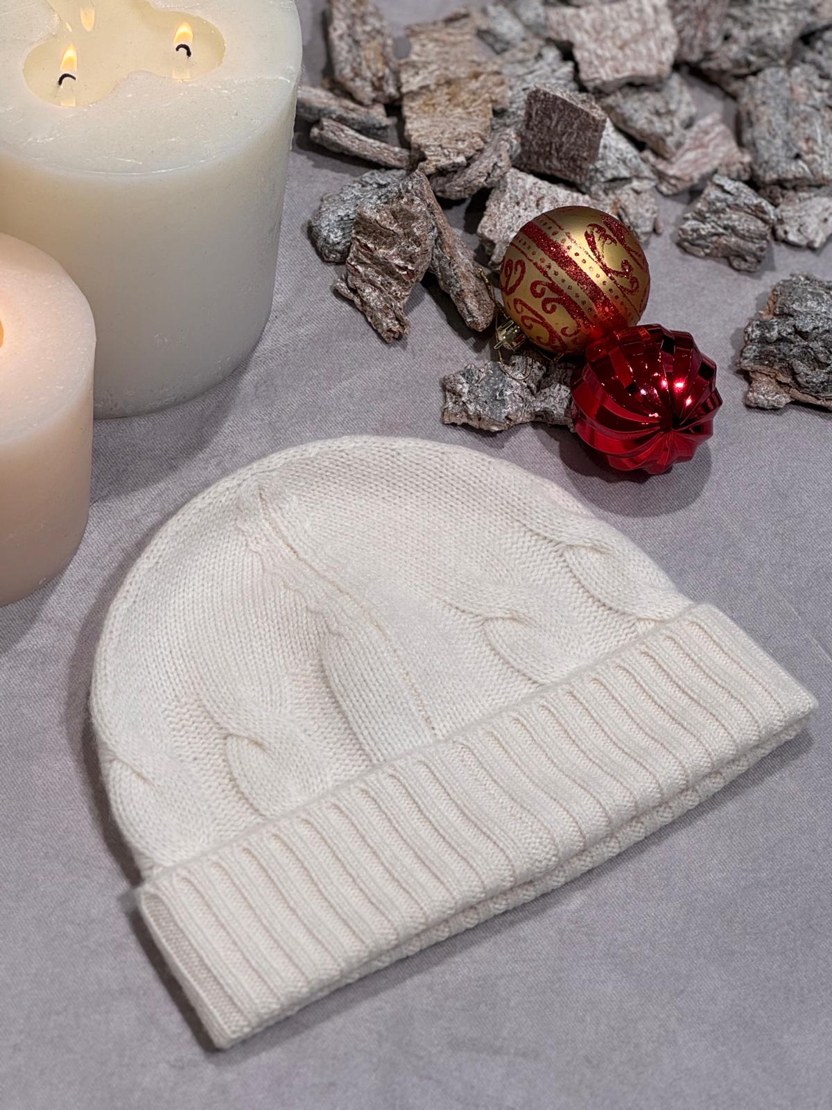 BEANIE CASHMERE TRECCE CREMA