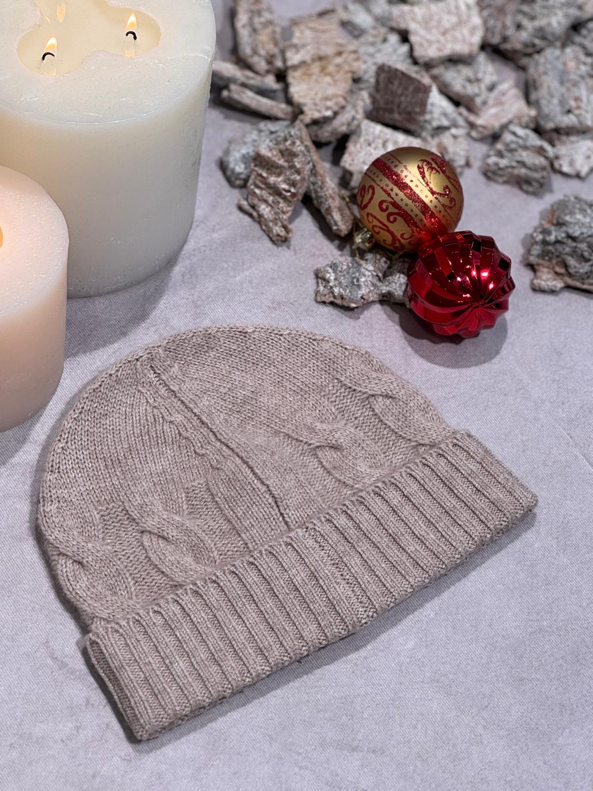 BEANIE CASHMERE TRECCE CAPUCCINO