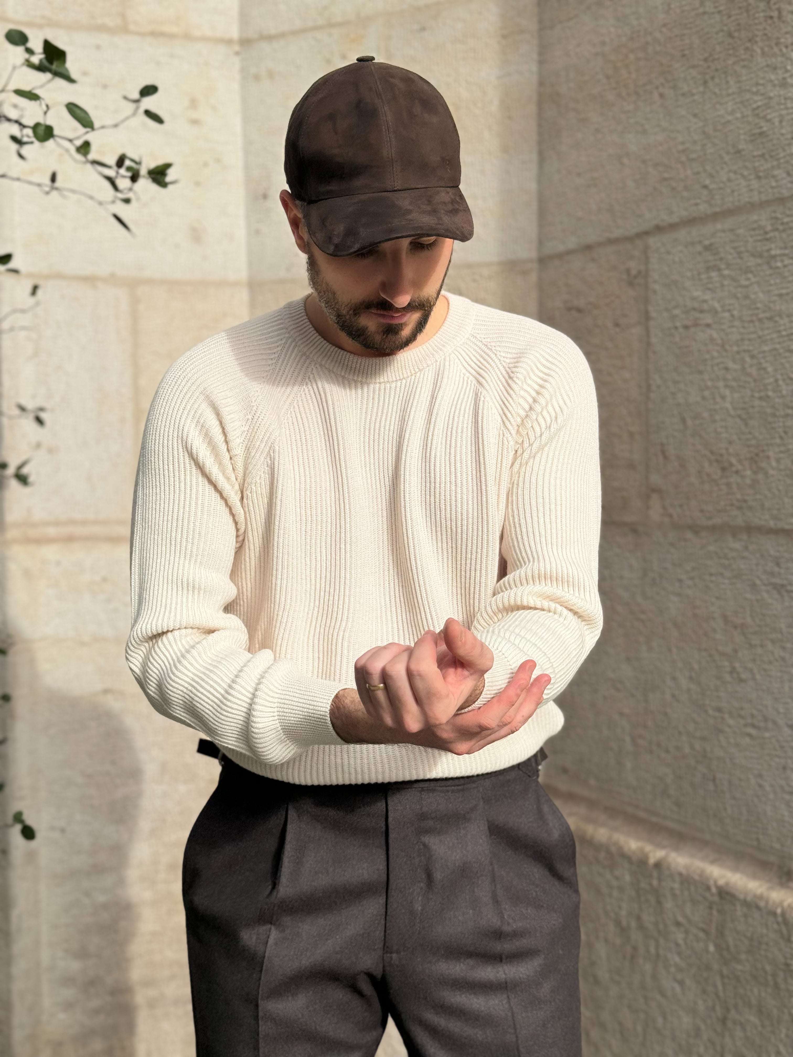 CREWNECK RAGLAN WOOL - WHITE