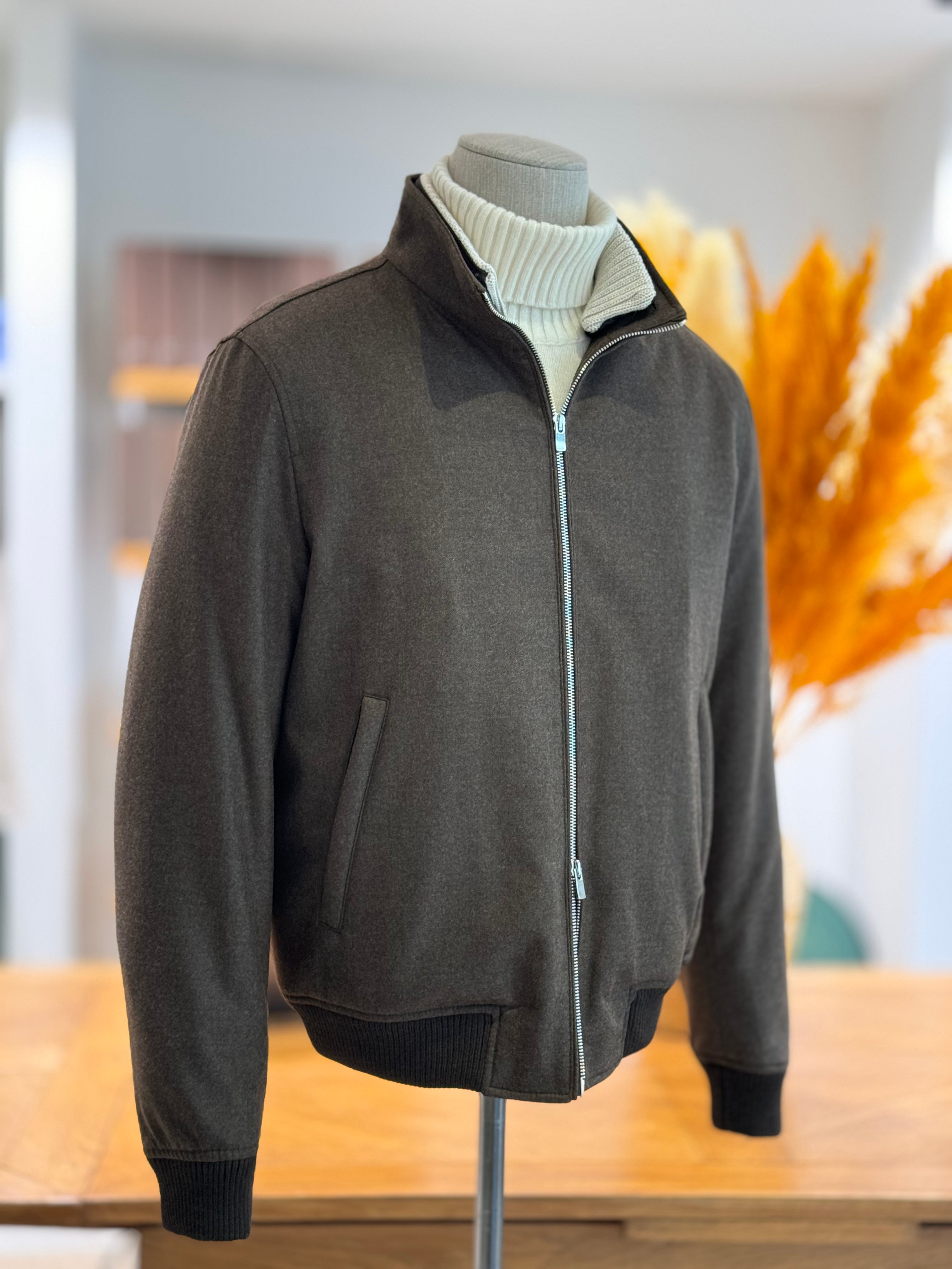 BOMBER WITH KNITTED COLLAR - CHOCOLATE