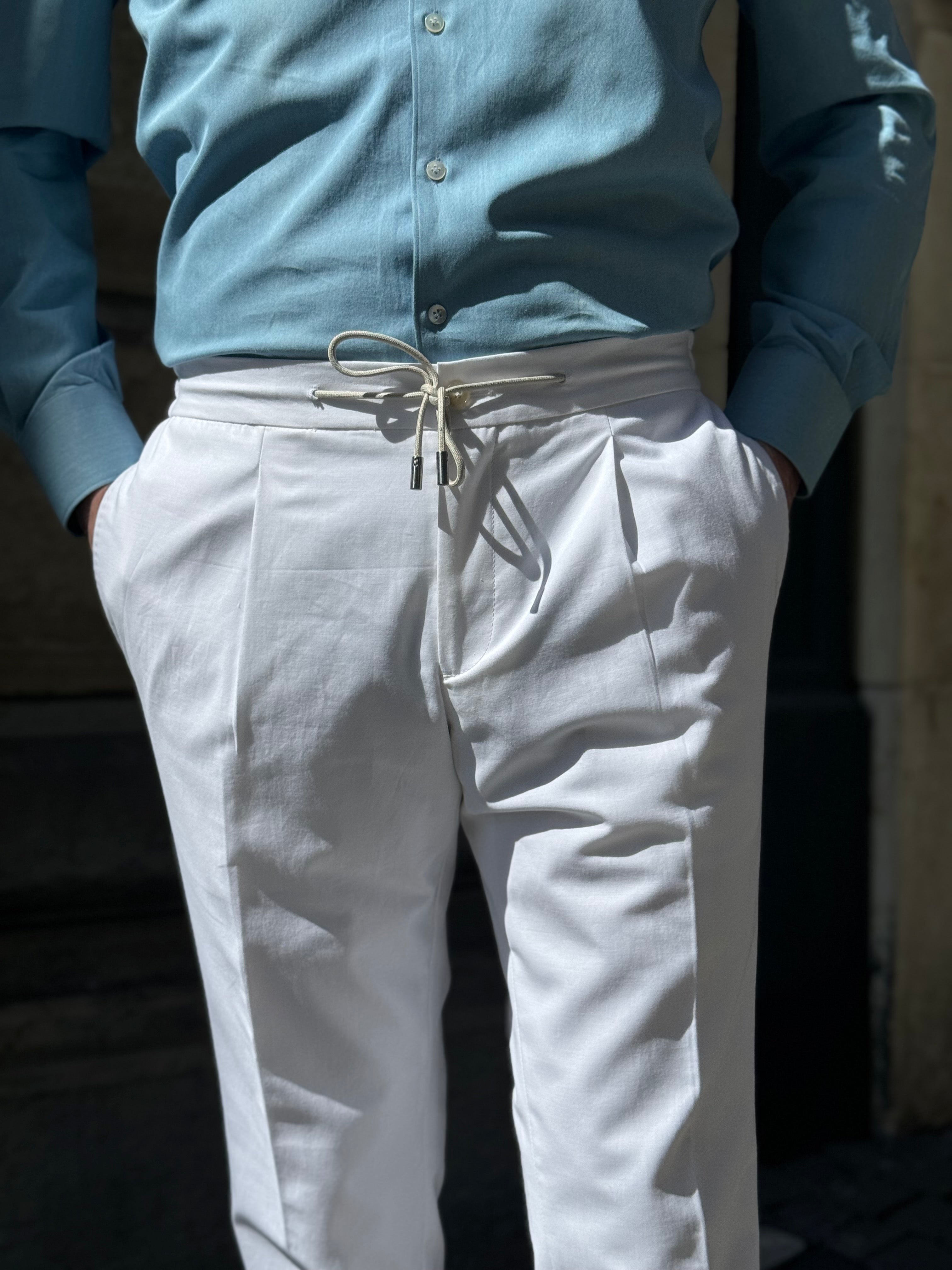 Lodge Pants - White Cotton Stretch