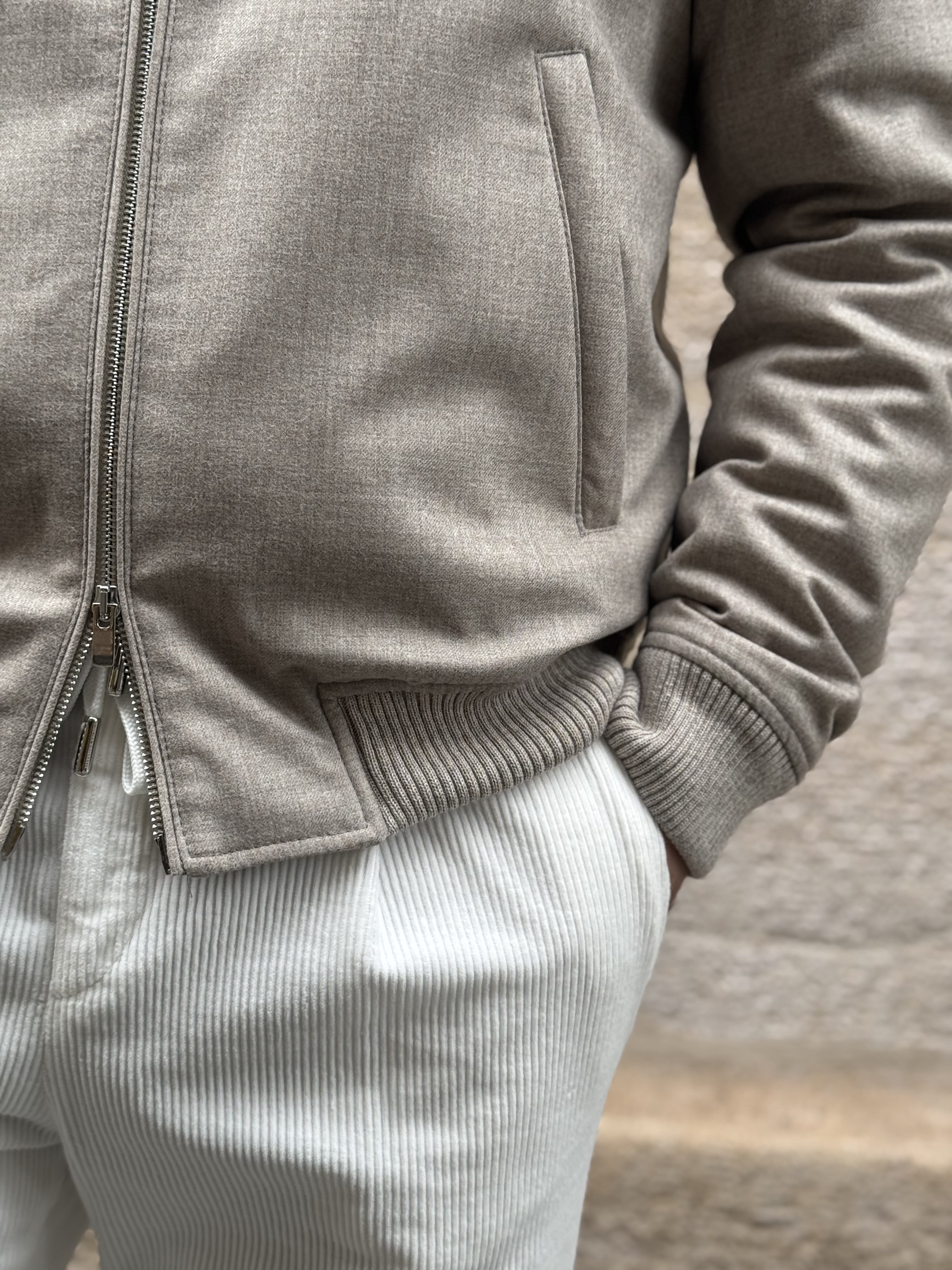 BOMBER JACKET WITH FUR COLLAR - BEIGE