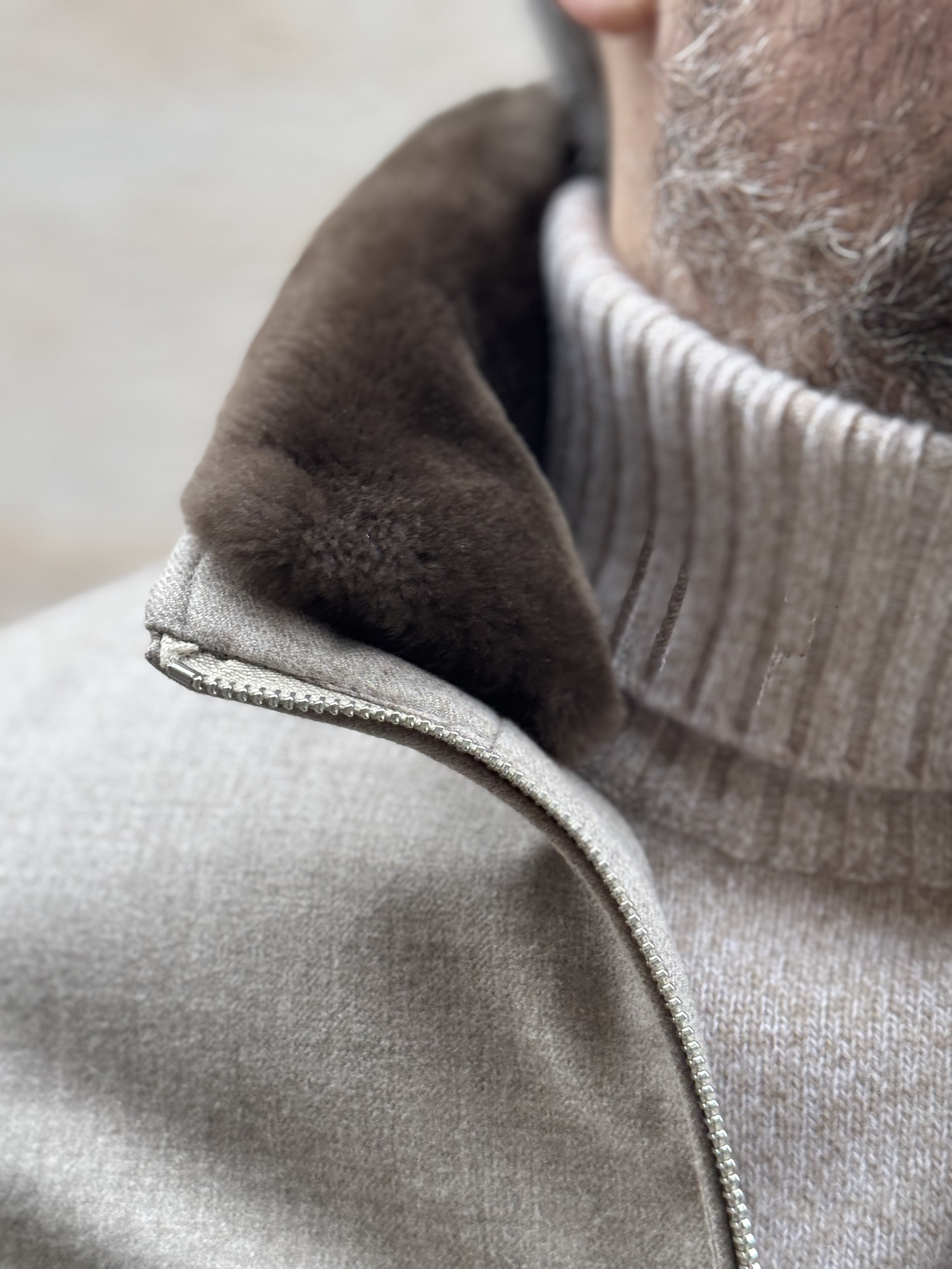 BOMBER JACKET WITH FUR COLLAR - BEIGE