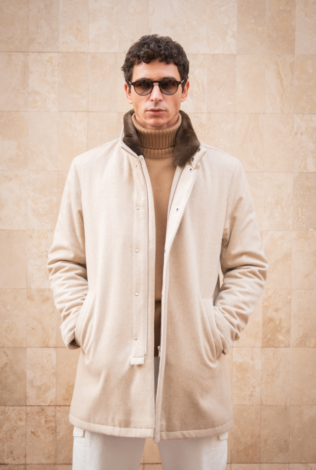 Smart Coat with fur collar - Cashmere Sand