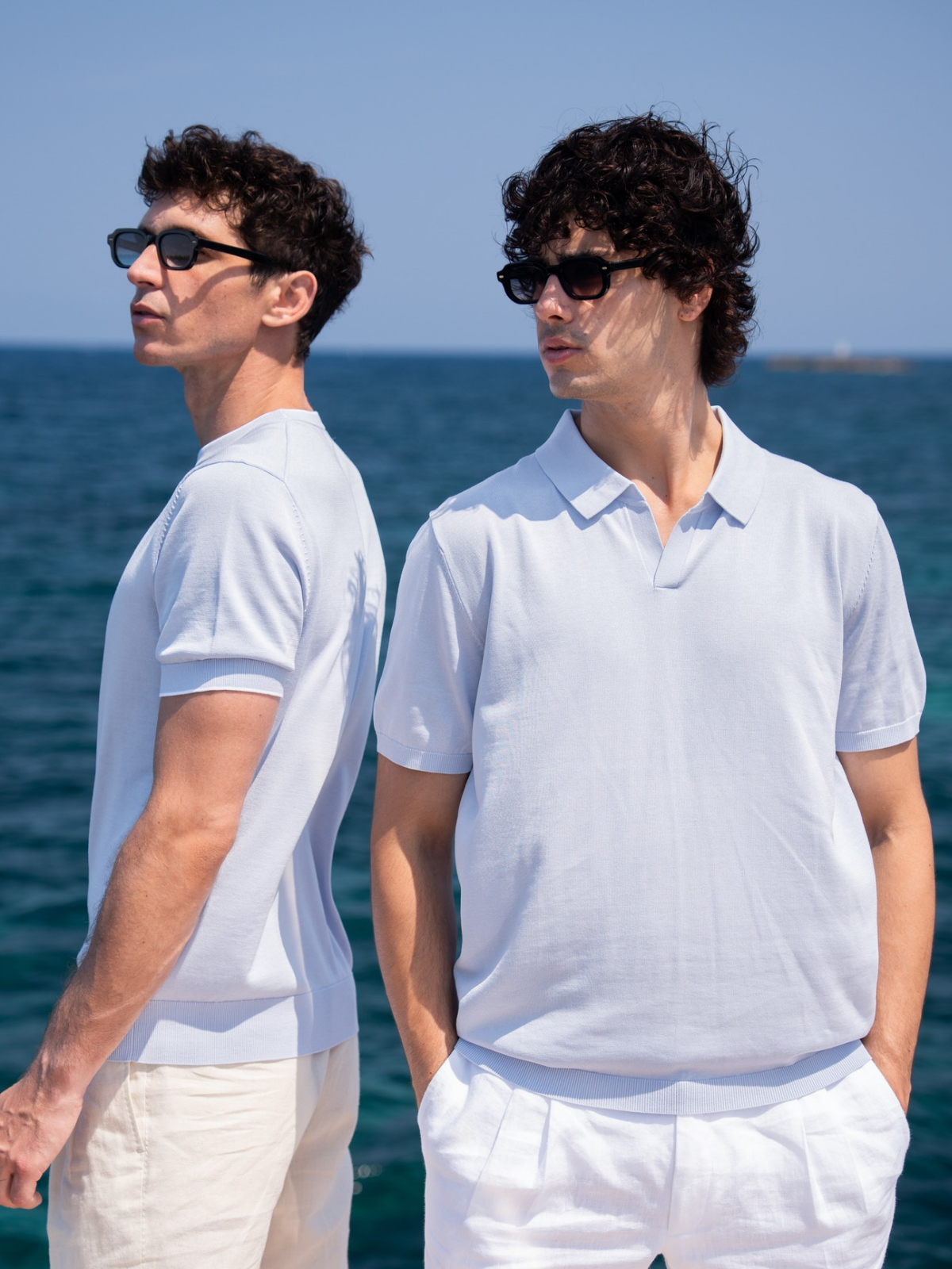Buttonless Polo - Steel blue