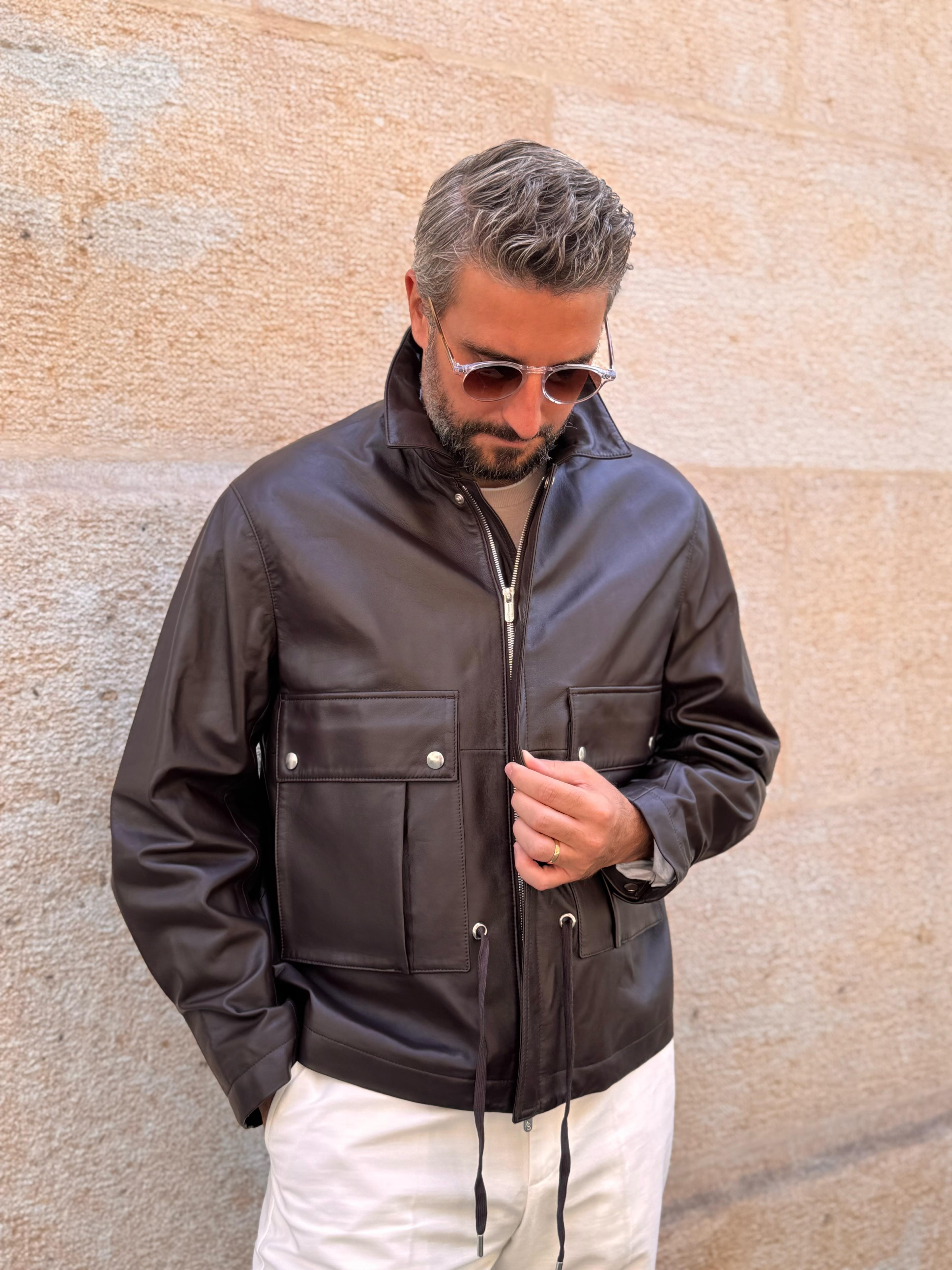 Straight Blouson - Brown leather