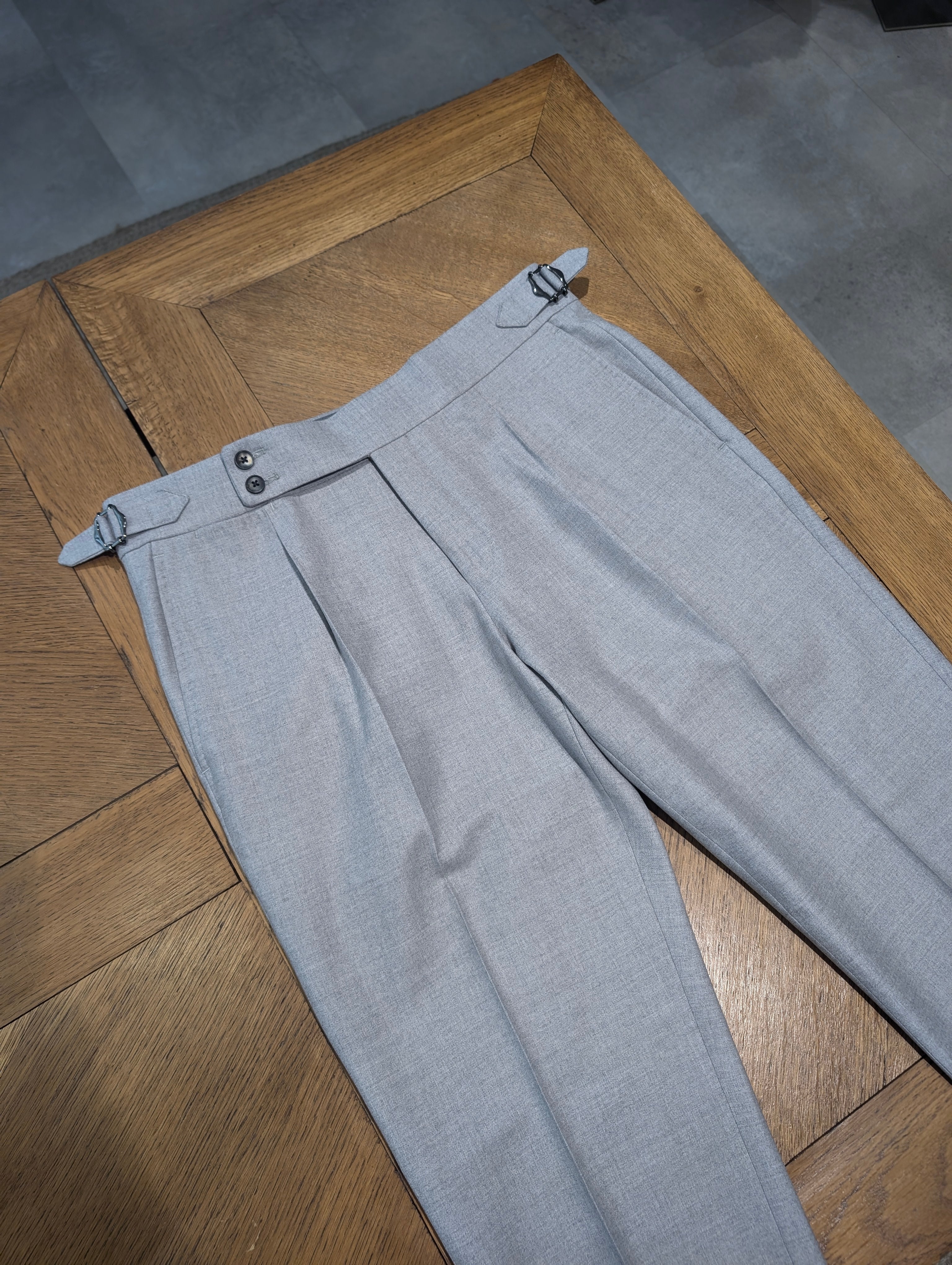 High Waist Flannel Trousers - Light Grey