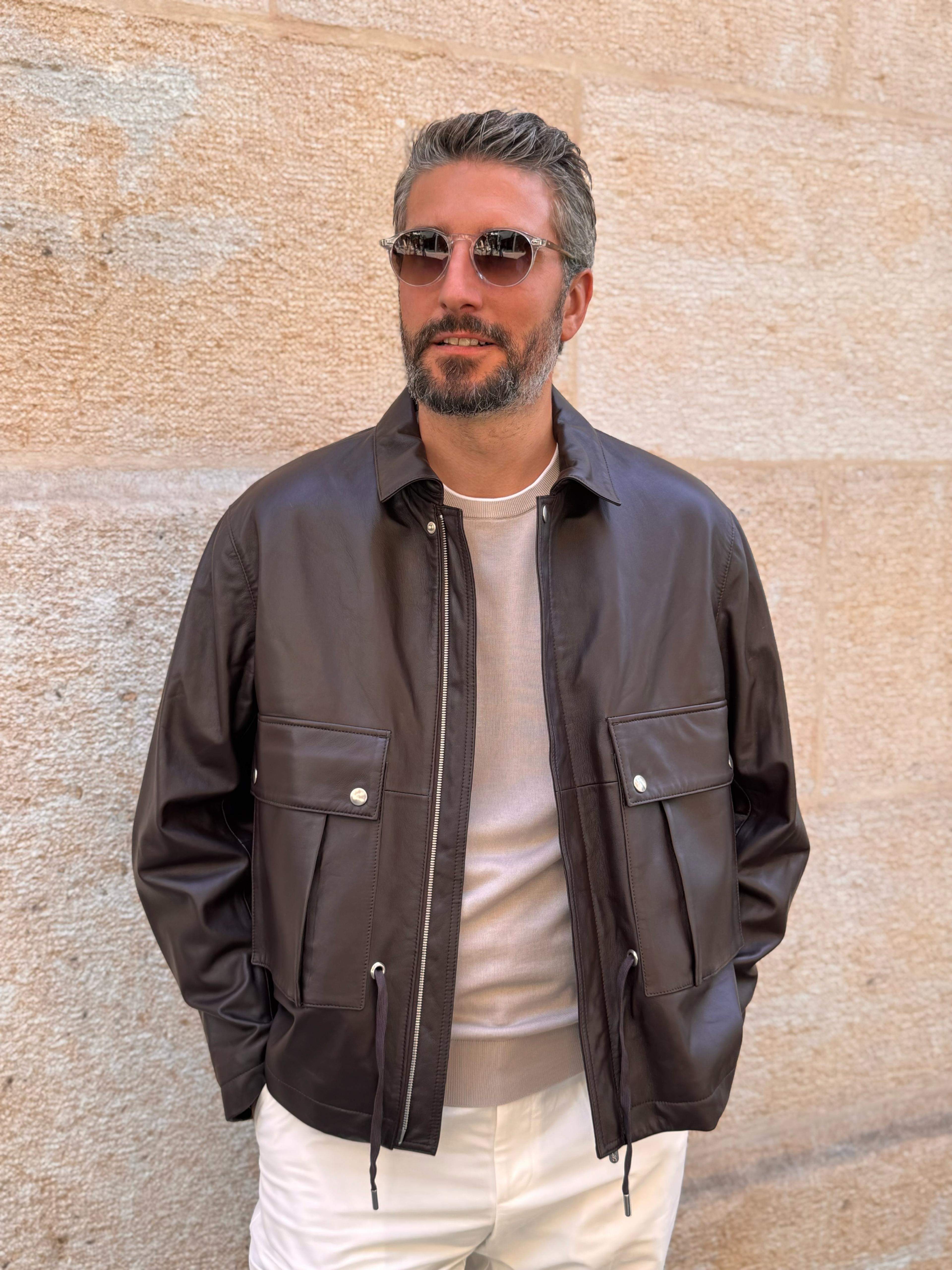 Straight Blouson - Brown leather