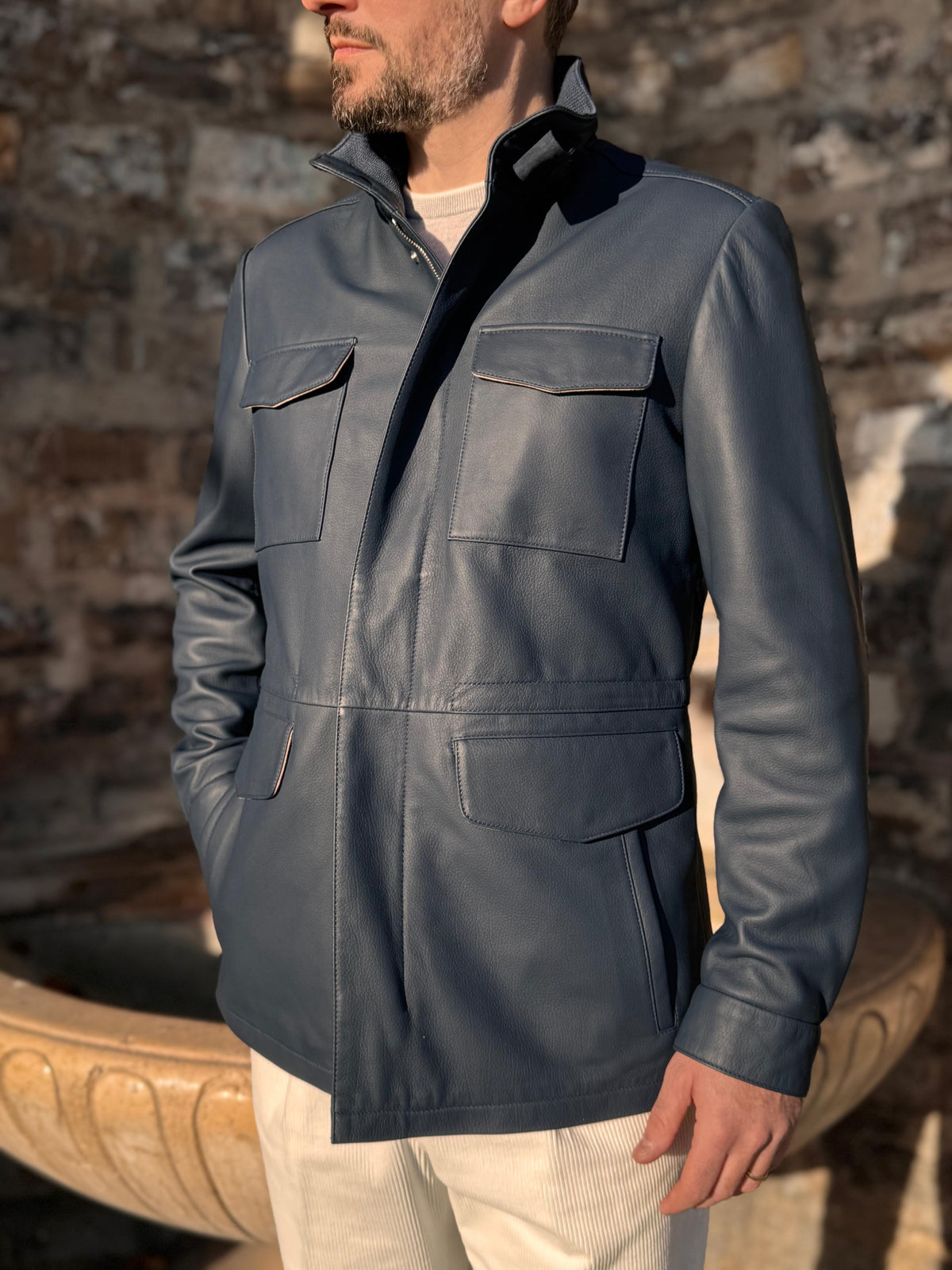 Explorer Jacket in Grain Leather - Ombre Blue