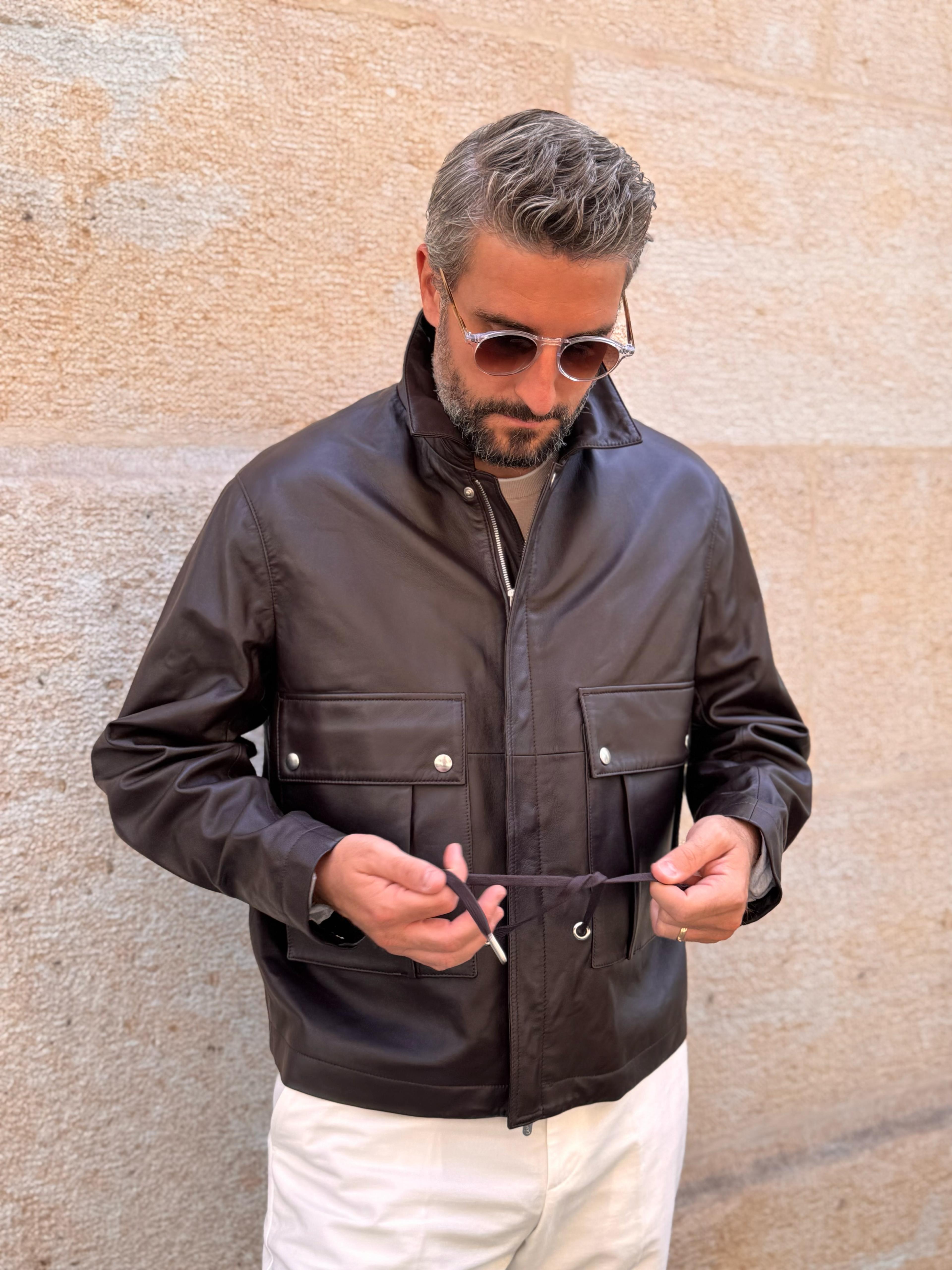 Straight Blouson - Brown leather