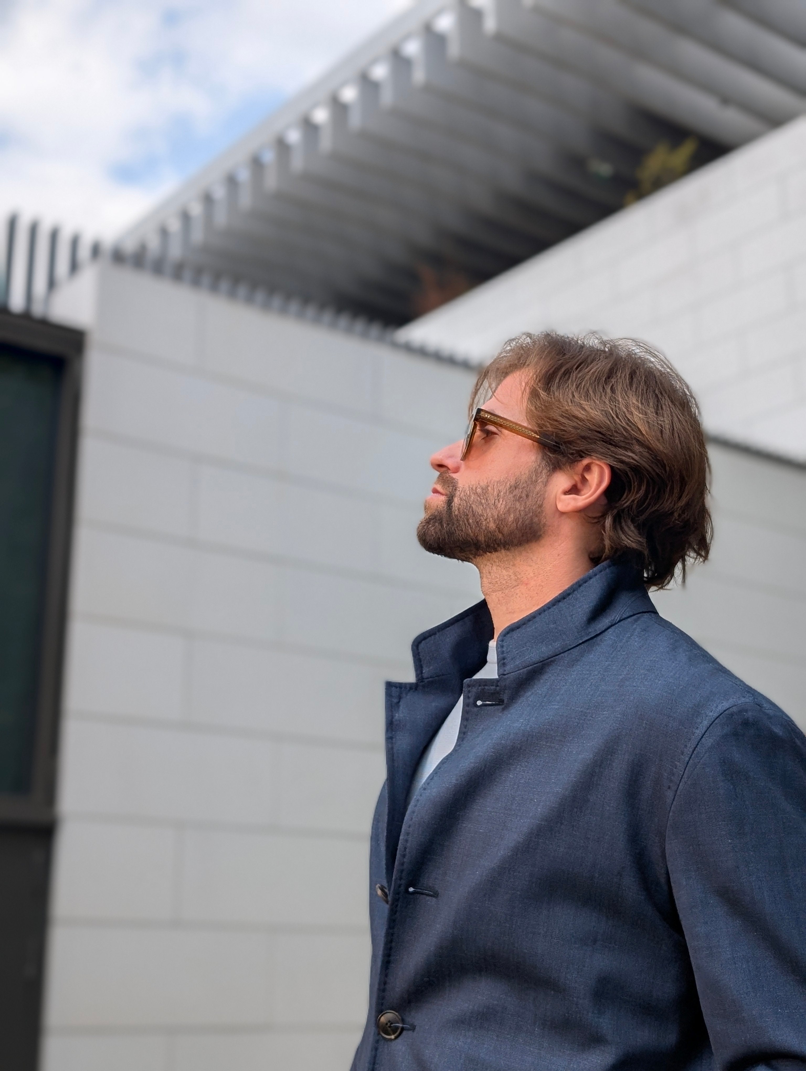 Jersey High Neck Jacket - Navy