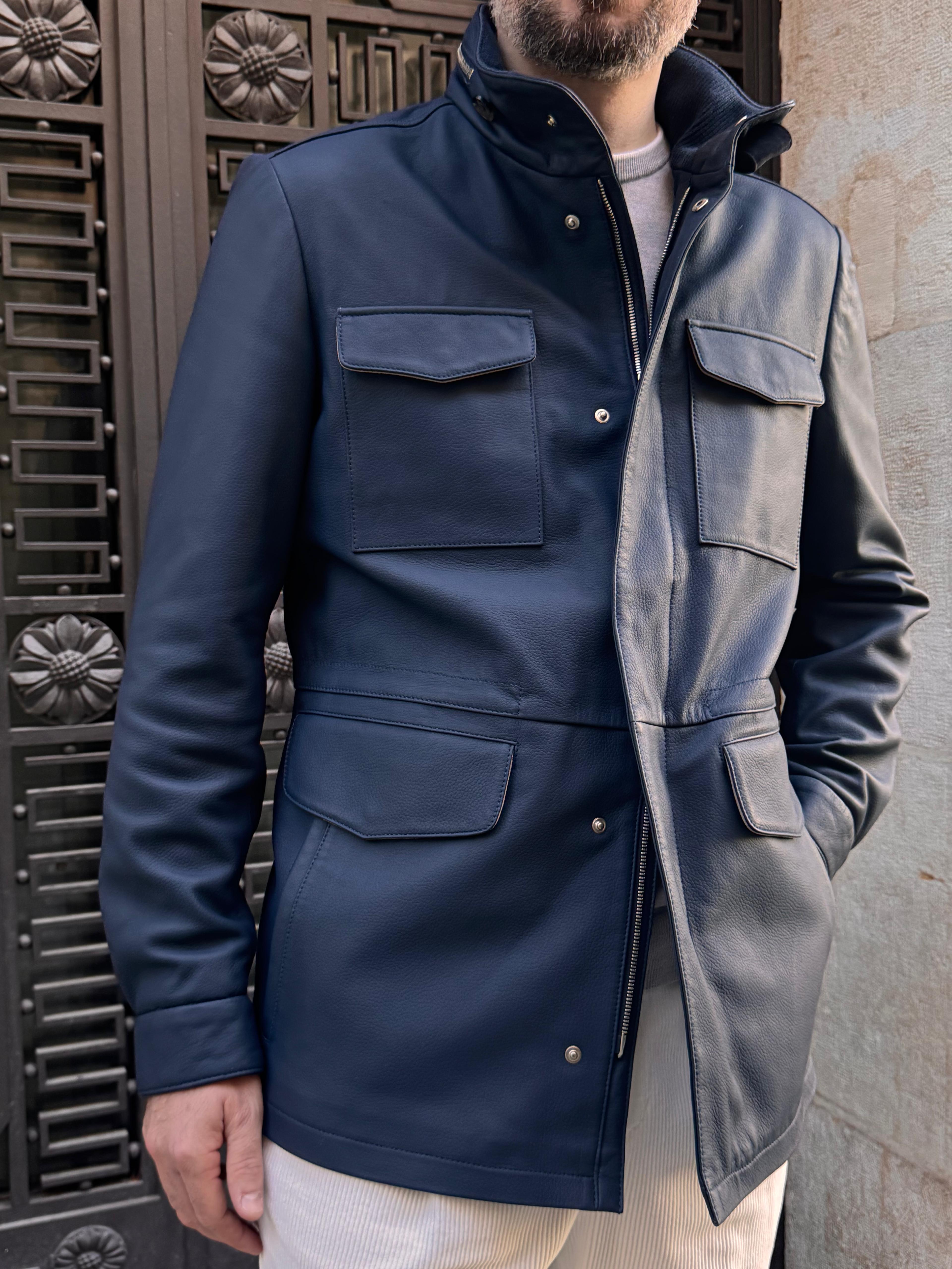 Explorer Jacket in Grain Leather - Ombre Blue