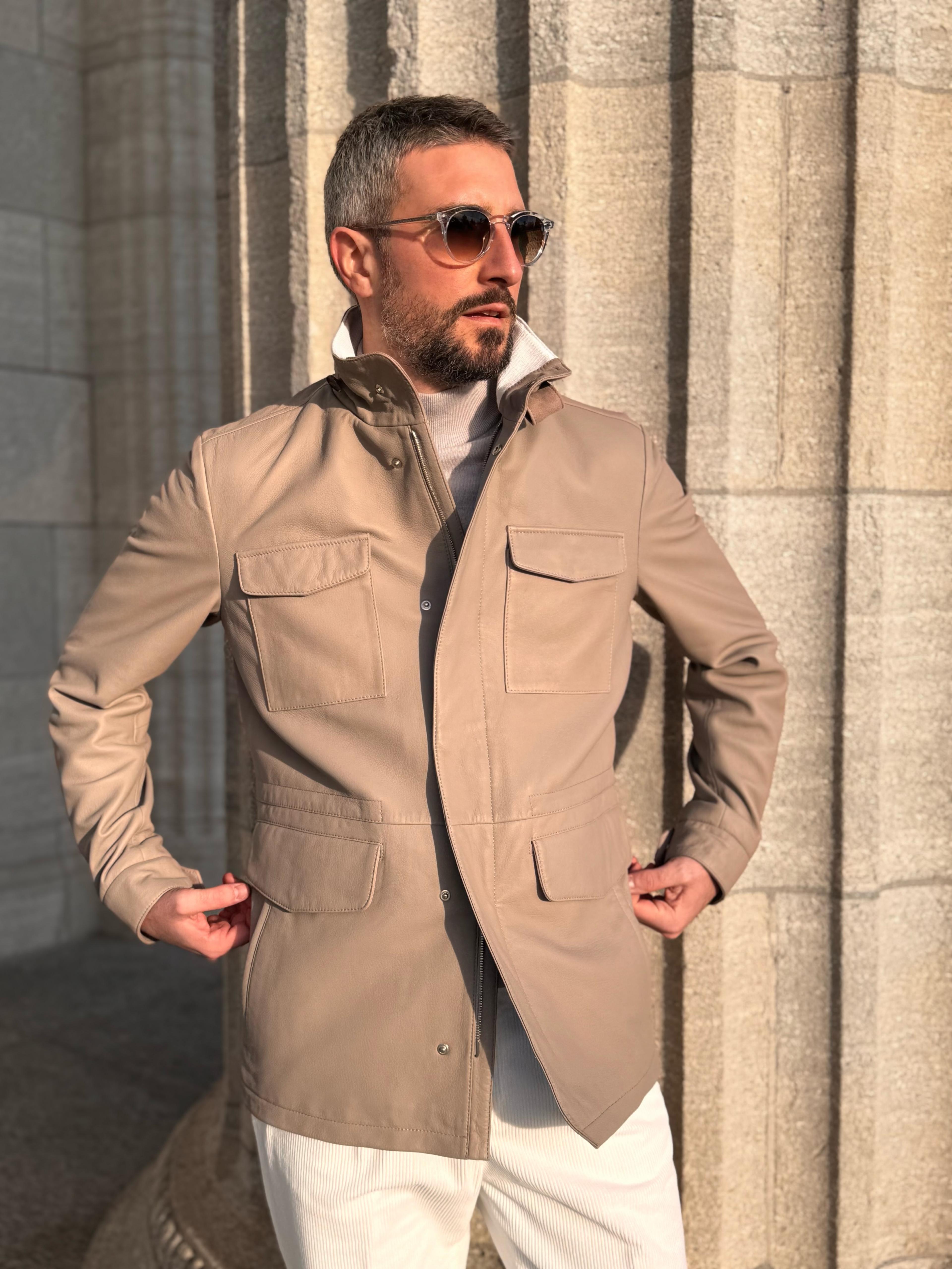 Explorer Jacket in Grain Leather - Grège