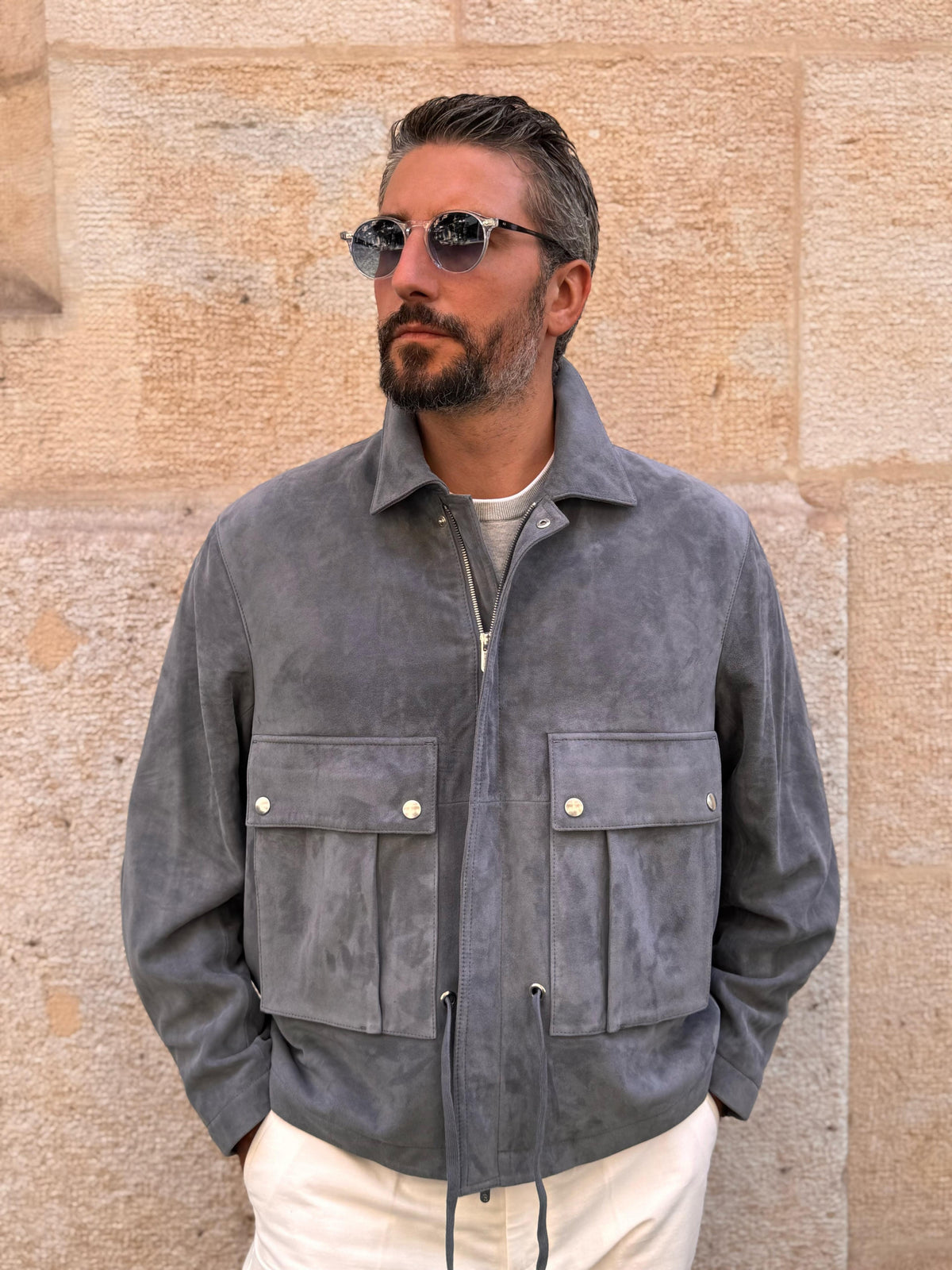Straight Blouson - Ice Suede Leather