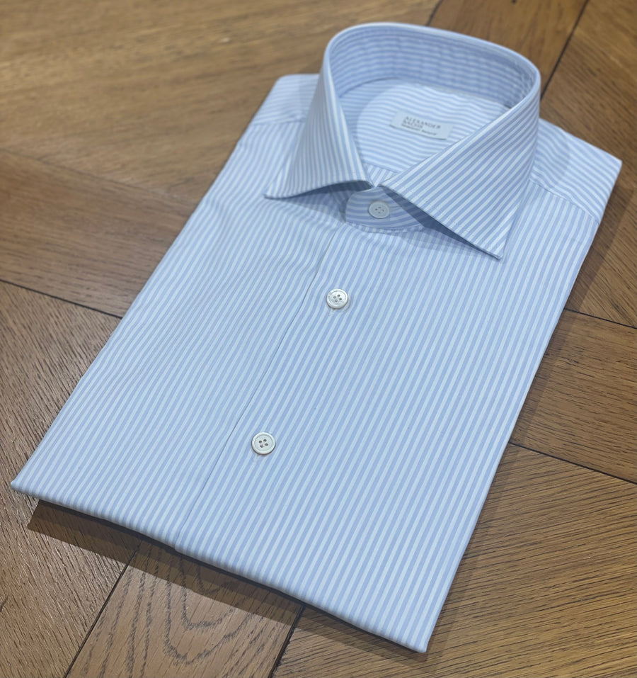 HANDMADE SHIRT NAPOLI COTTON STRIPED BLUE/WHITE